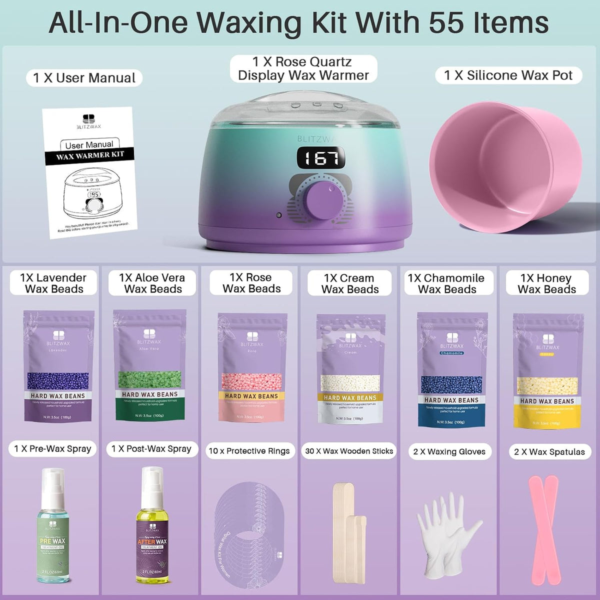 BLITZWAX Kit de depilación brasileña y bikini para mujer, calentado...