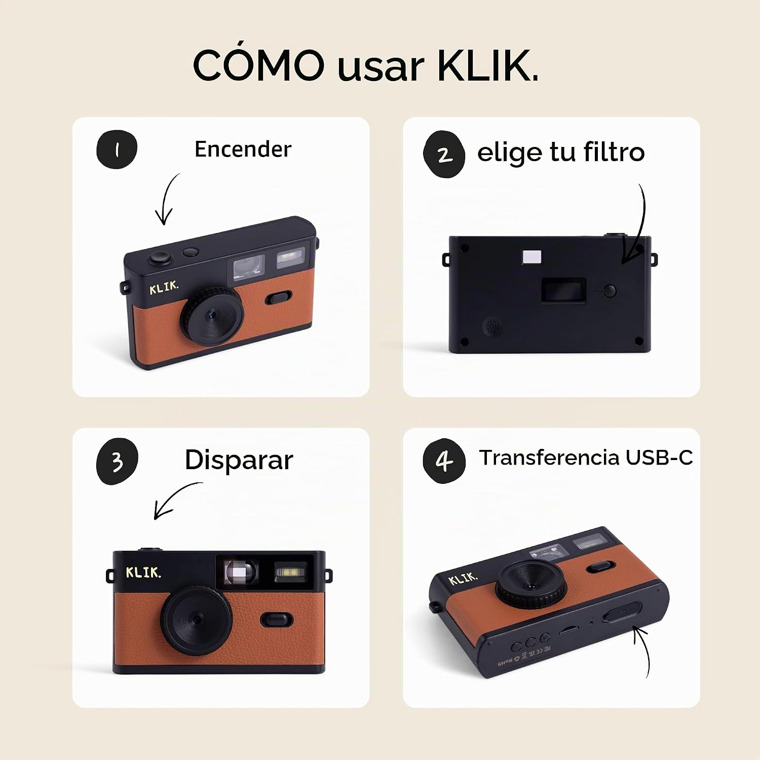 Klik Cámara digital sin pantalla | Mantente presente y captura foto...