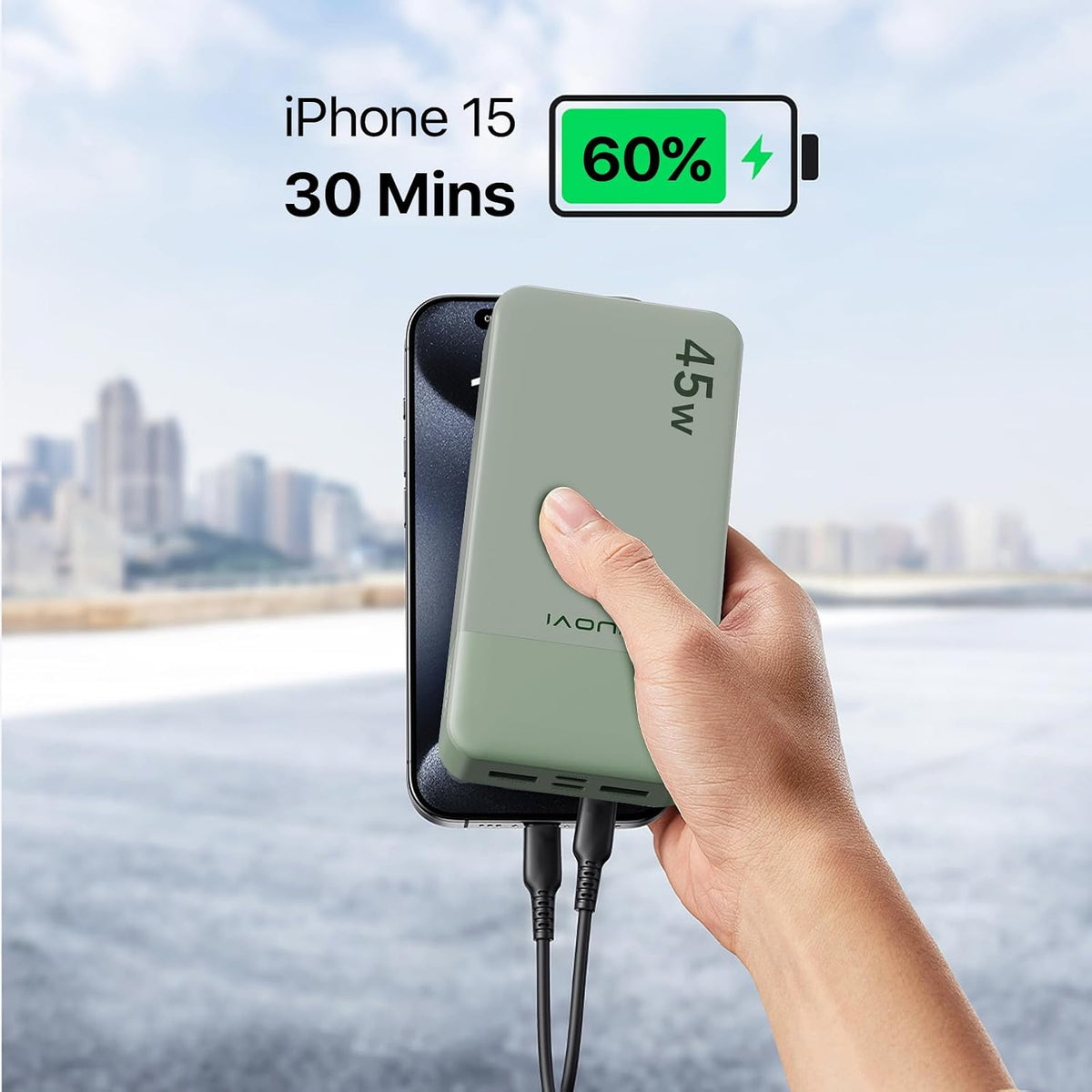 Cargador portátil JUOVI Power Bank 45W 20000mAh | PD QC carga rápid...