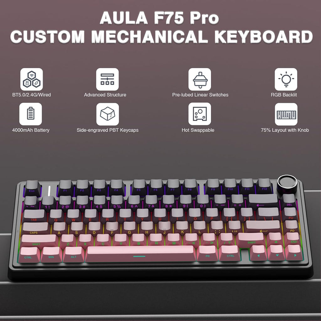 Teclado mecánico inalámbrico AULA F75 Pro, teclado personalizado in...