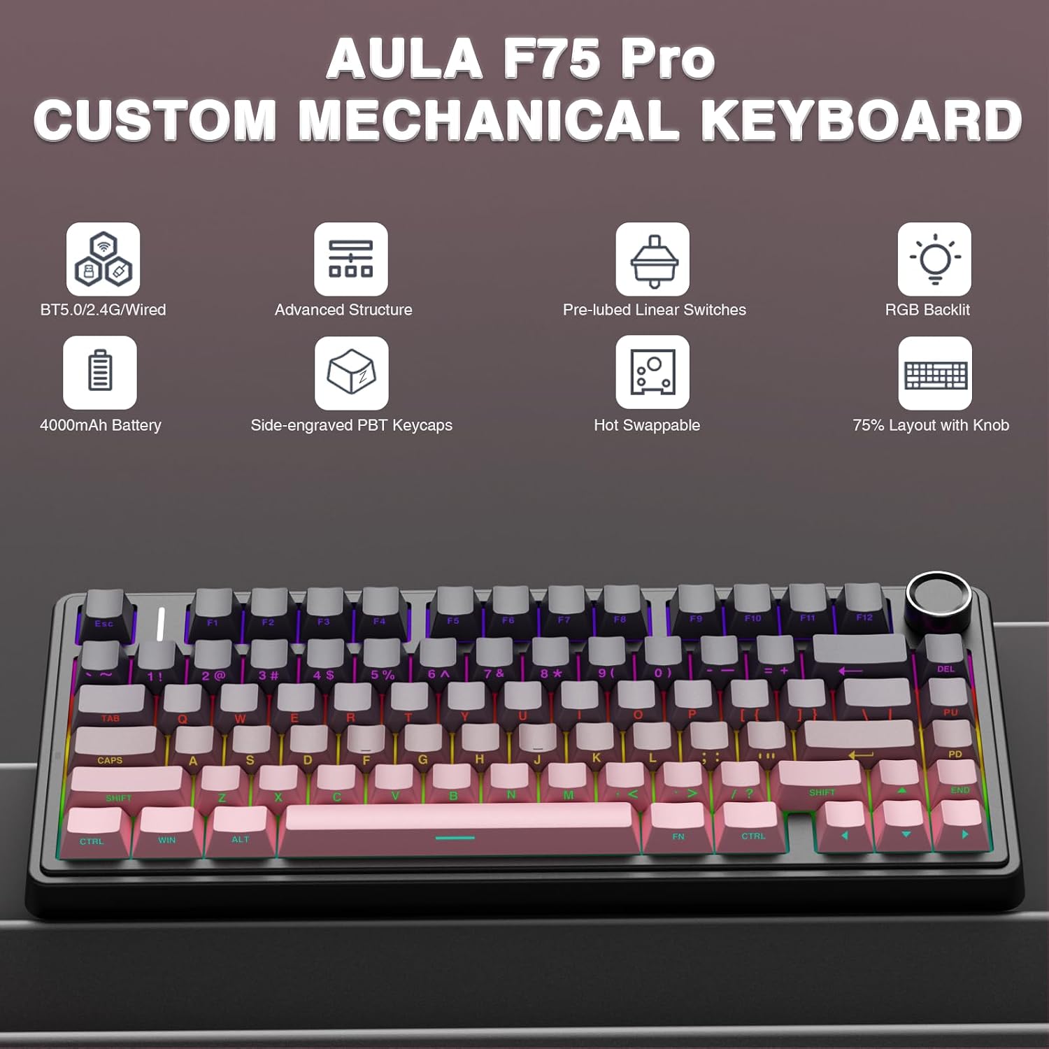 Teclado mecánico inalámbrico AULA F75 Pro, teclado personalizado in...