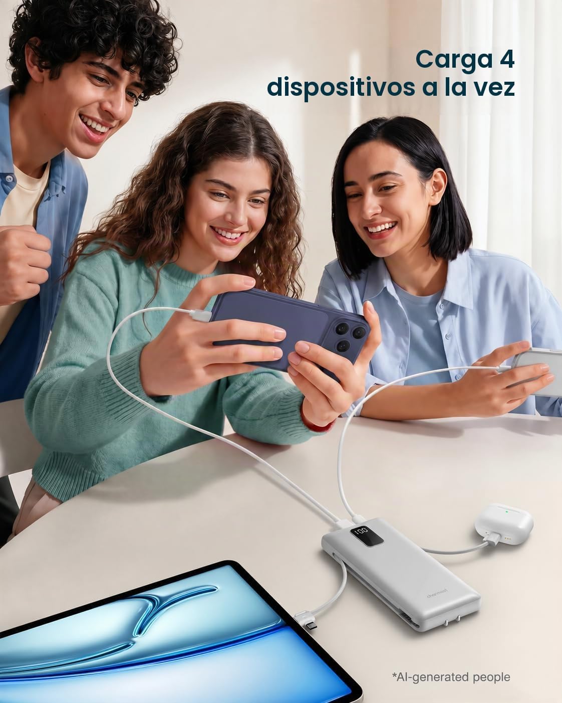 charmast Cargador portátil de 10000 mAh con cables incorporados y e...