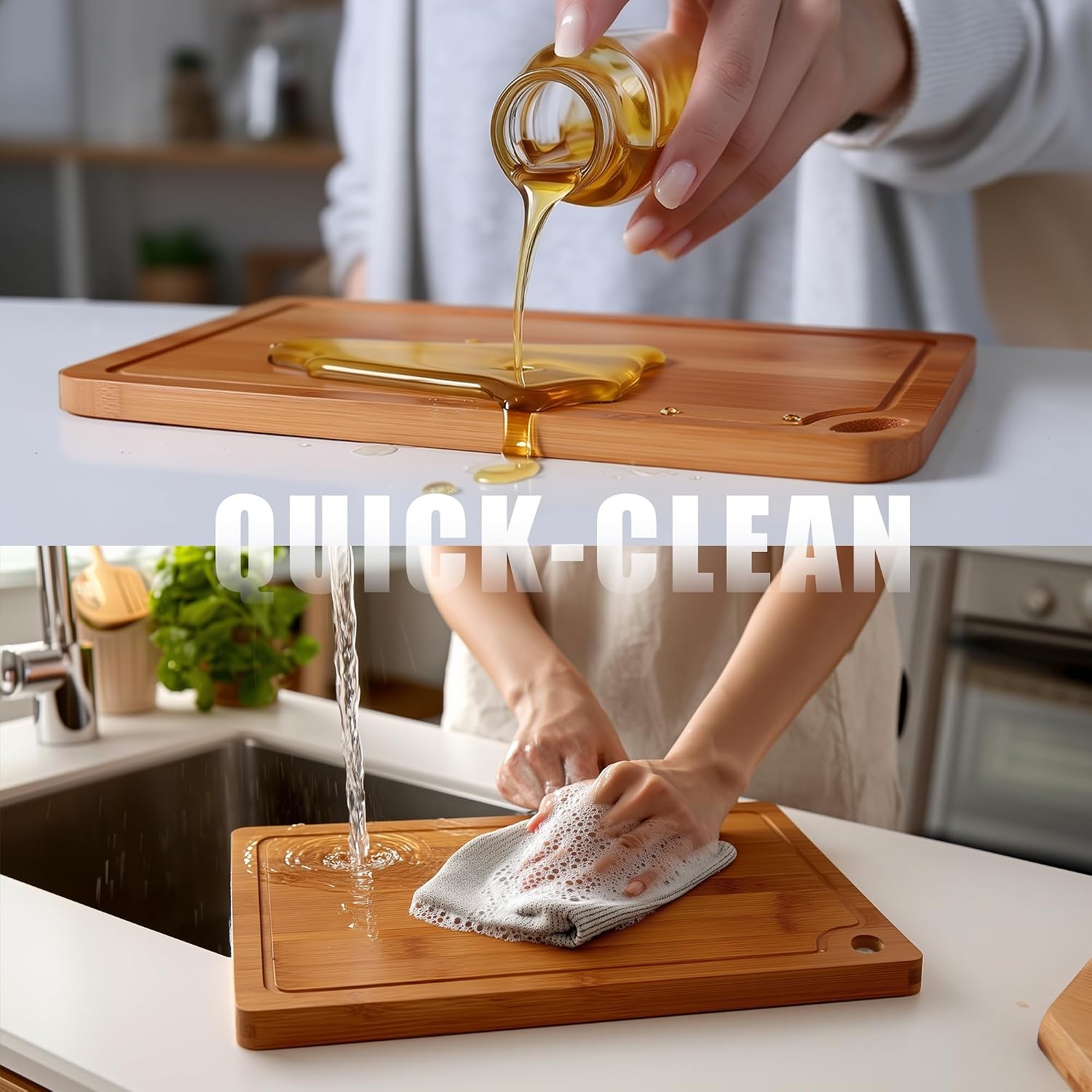 Juego de tablas de cortar de bambú orgánico de 3 piezas para cocina...
