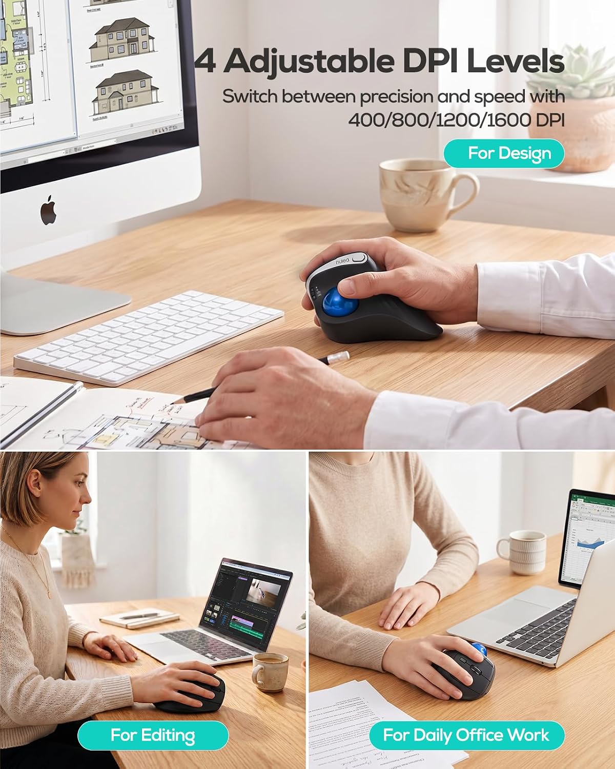 Nulea Ratón de Trackball ergonómico ergonómico controlado por el pu...