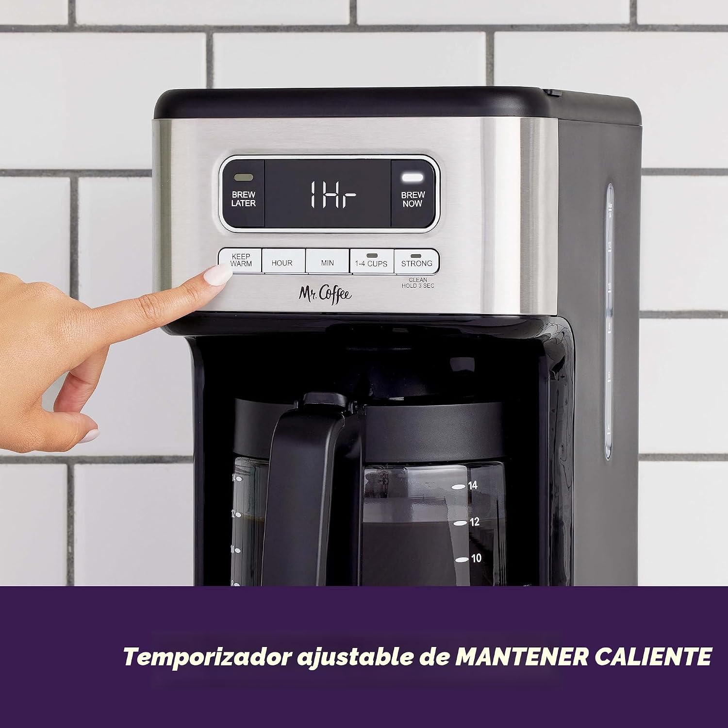 Mr. Coffee - Cafetera programable de 14 tazas de acero inoxidable