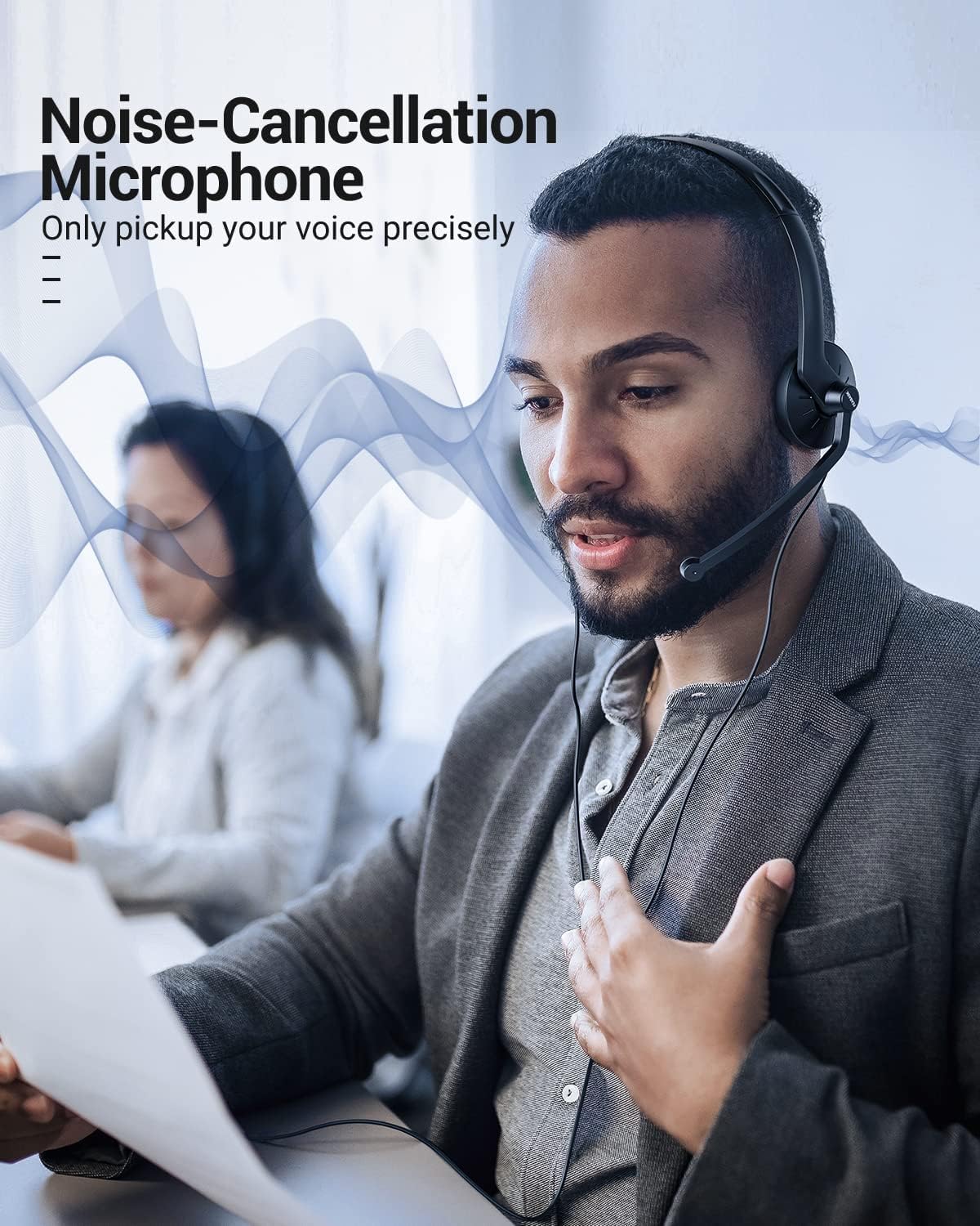 FEABASK Auriculares USB con micrófono para PC, auriculares ligeros...