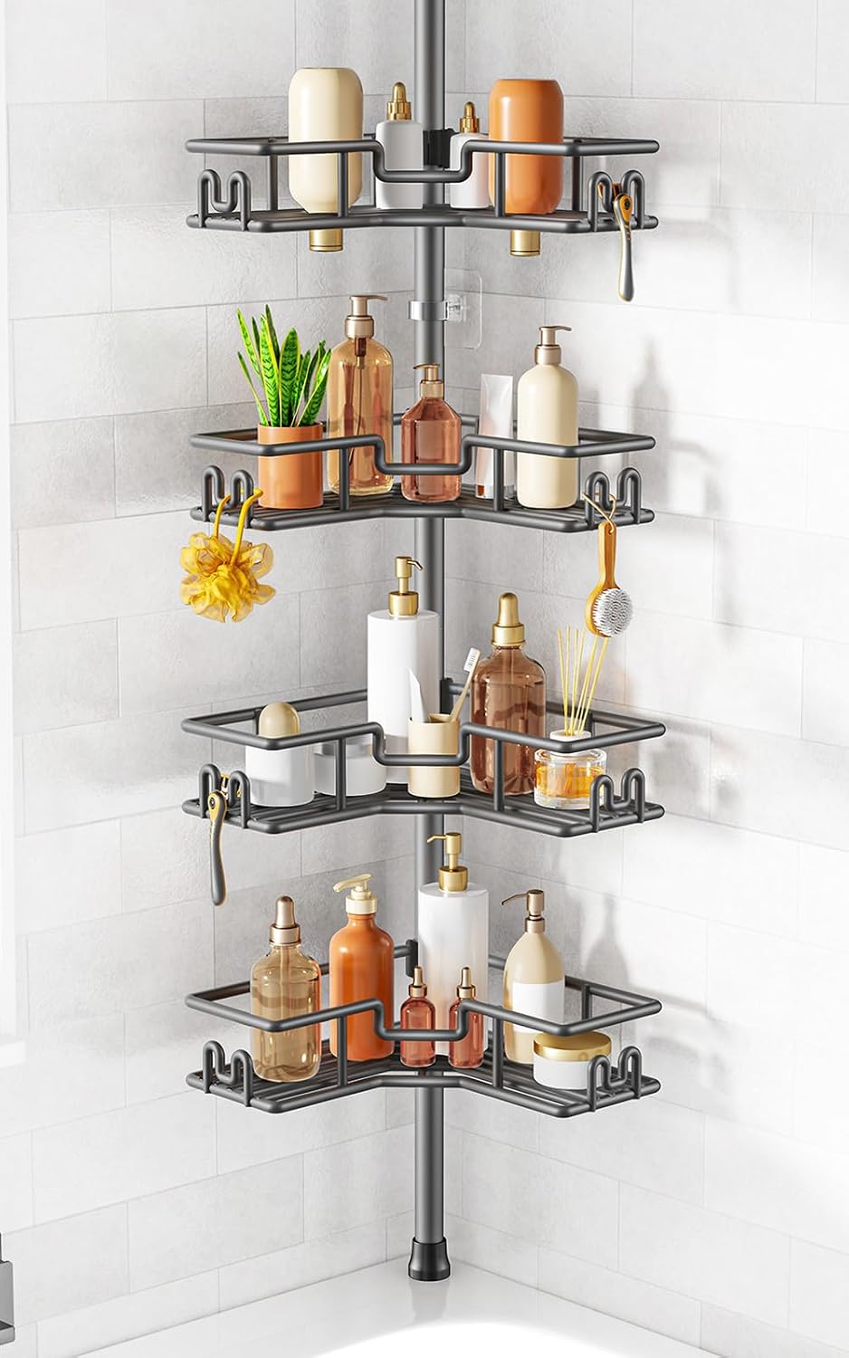 HAMITOR Almacenamiento de baño ajustable de 4 niveles: estante de t...