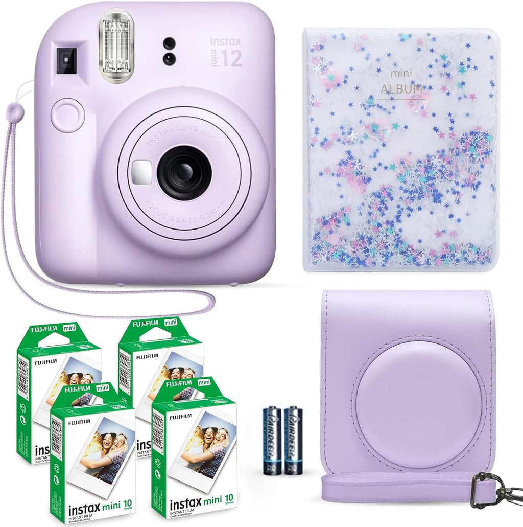 Cámara instantánea Fujifilm Instax Mini 12 color morado lila + paqu...