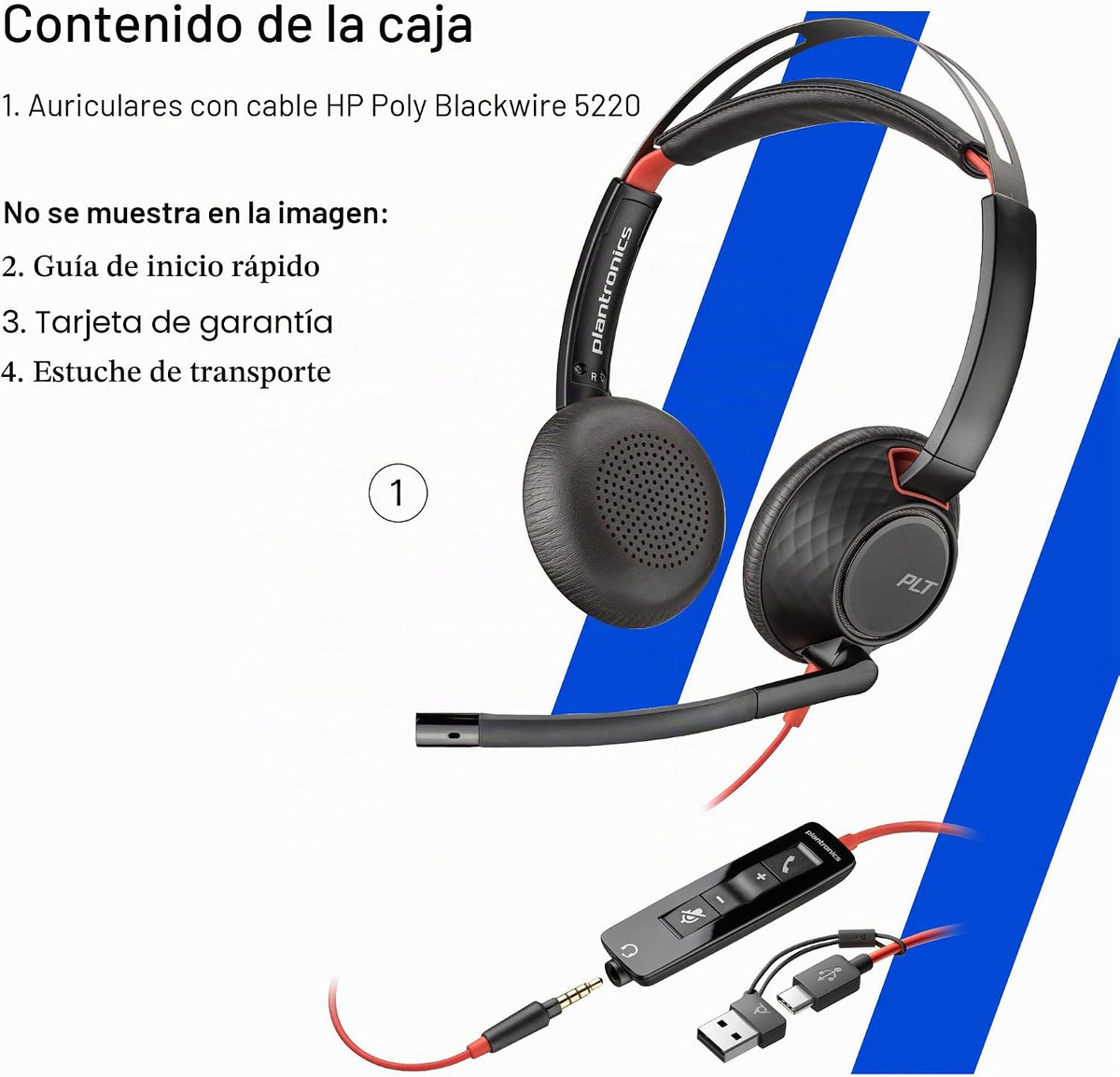 Poly Blackwire 5220 - Auriculares con cable - Micrófono flexible -...