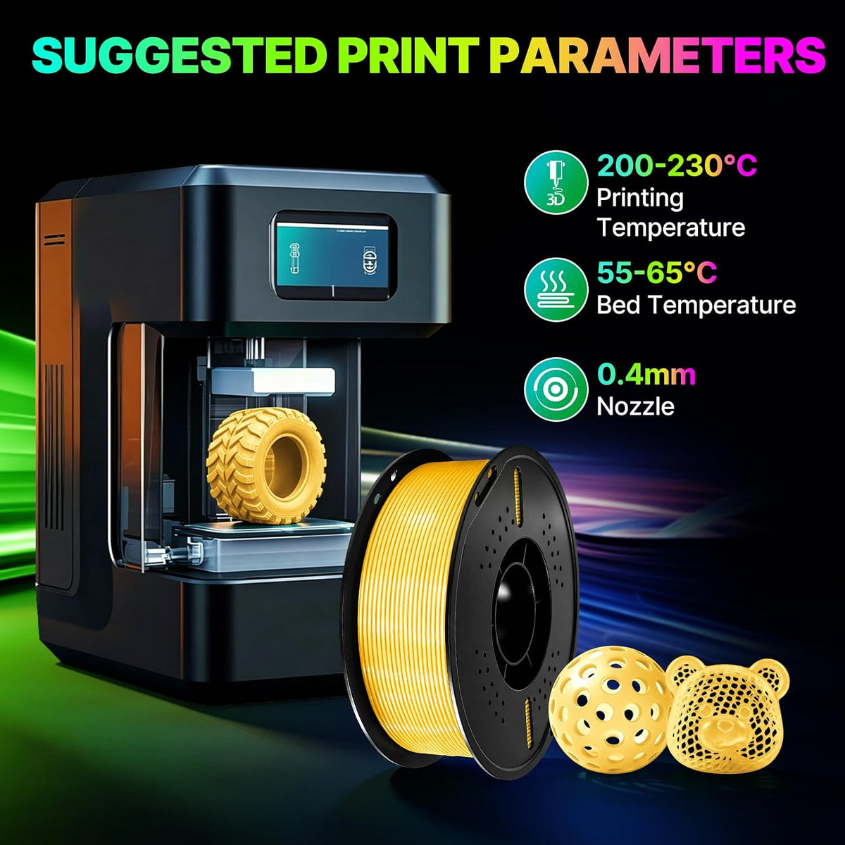 Colourbing Filamento flexible de TPU 95A para impresora 3D, suave y...