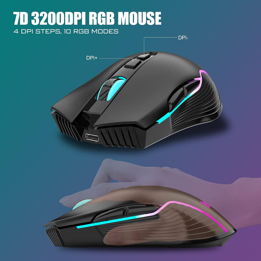 RedThunder K10 Combo de teclado y mouse inalámbricos para juegos, b...