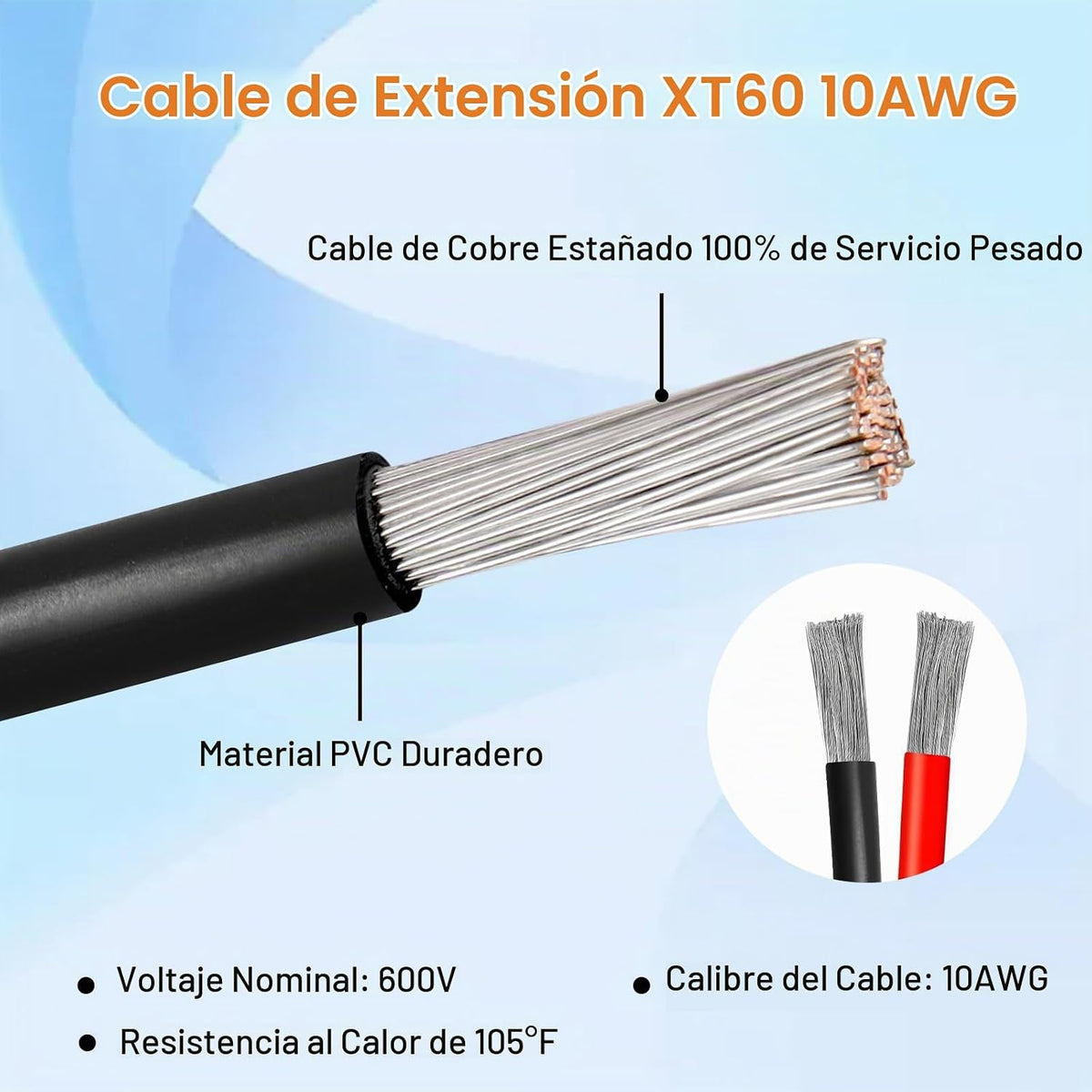 Cable de extensión solar XT60 de 10 AWG 75 pies 2 3 6 10 10 15 20 2...