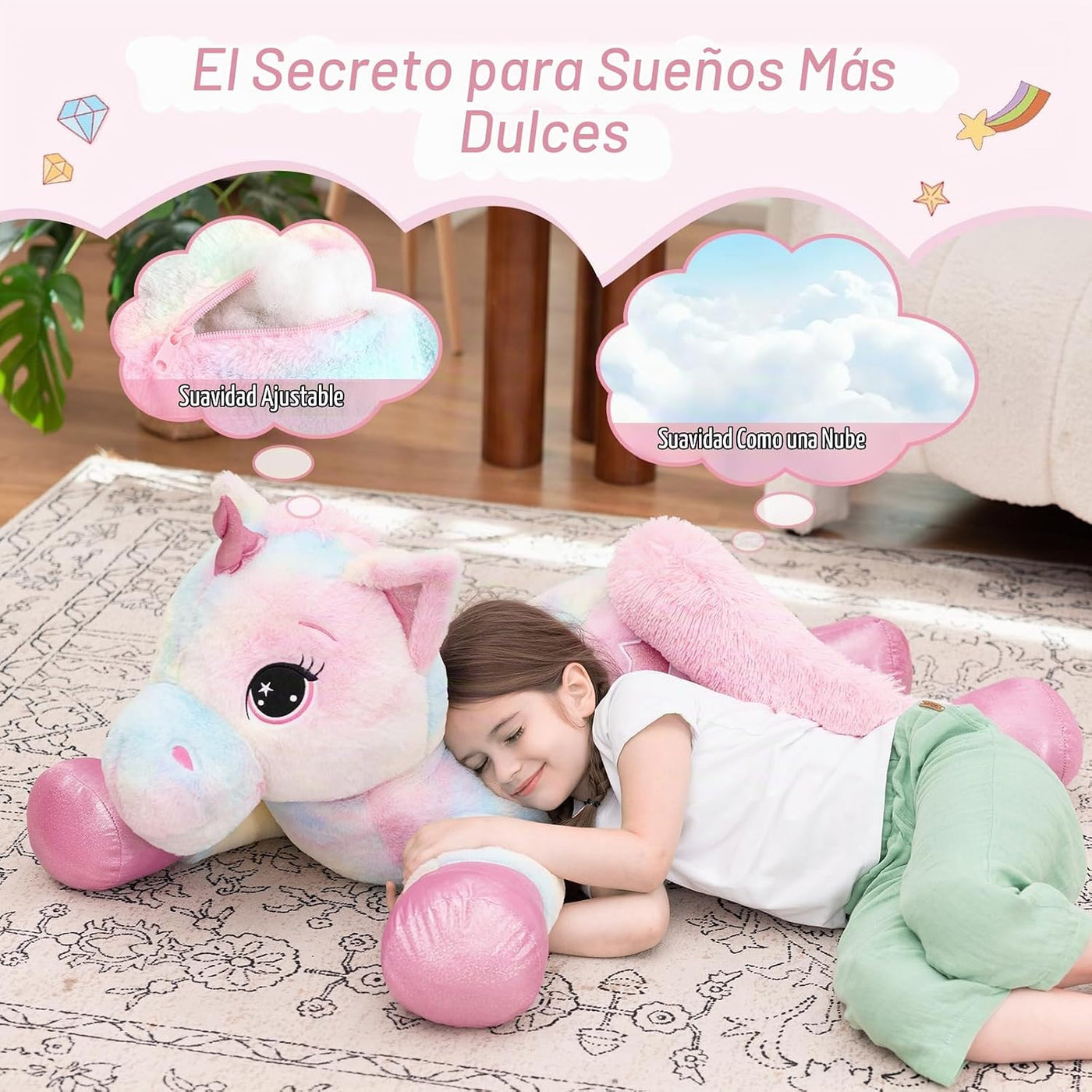Muiteiur Animal de peluche de unicornio de 43.4 pulgadas, unicornio...