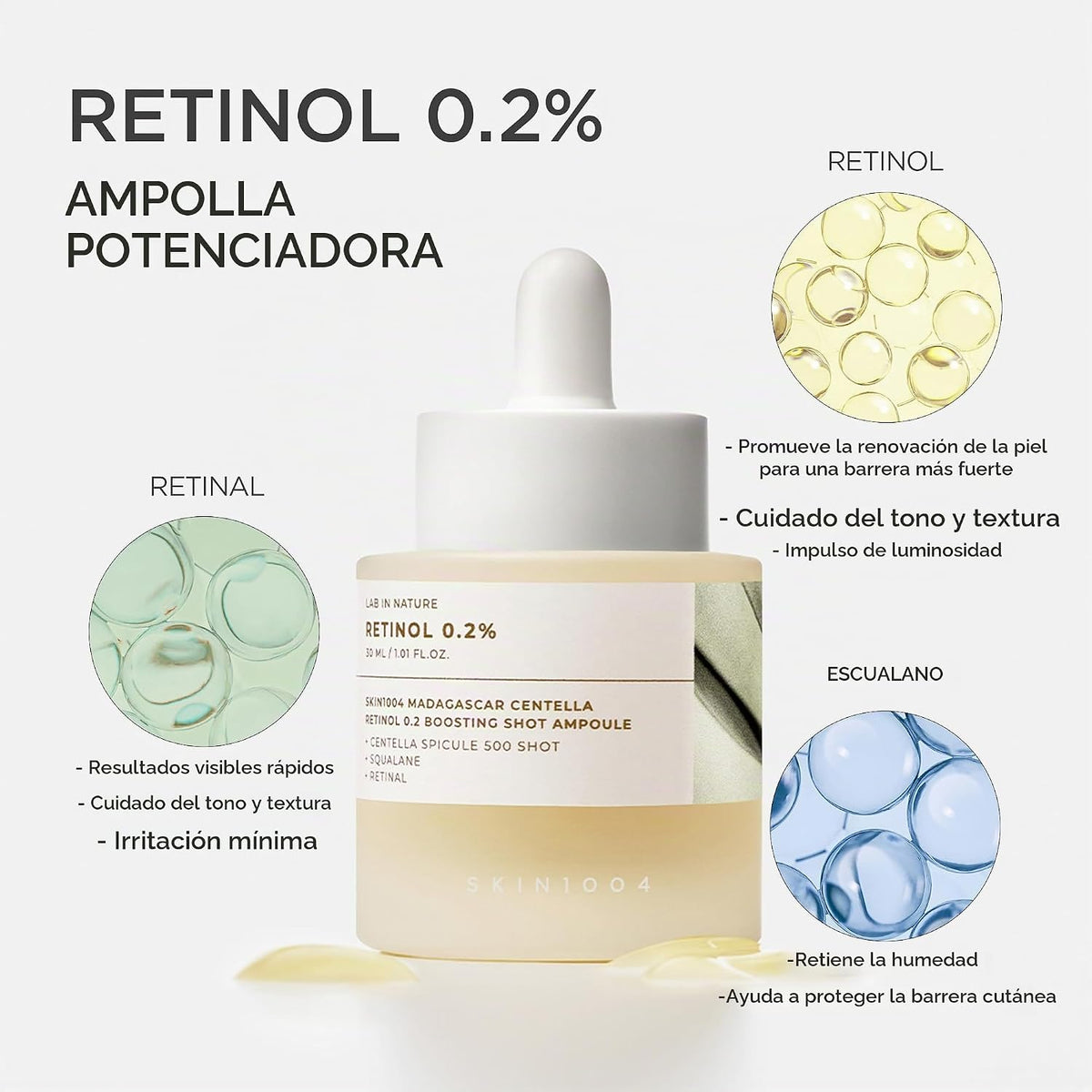 SKIN1004 Retinol 0.2% Boosting Shot Ampolla, suero facial para elas...