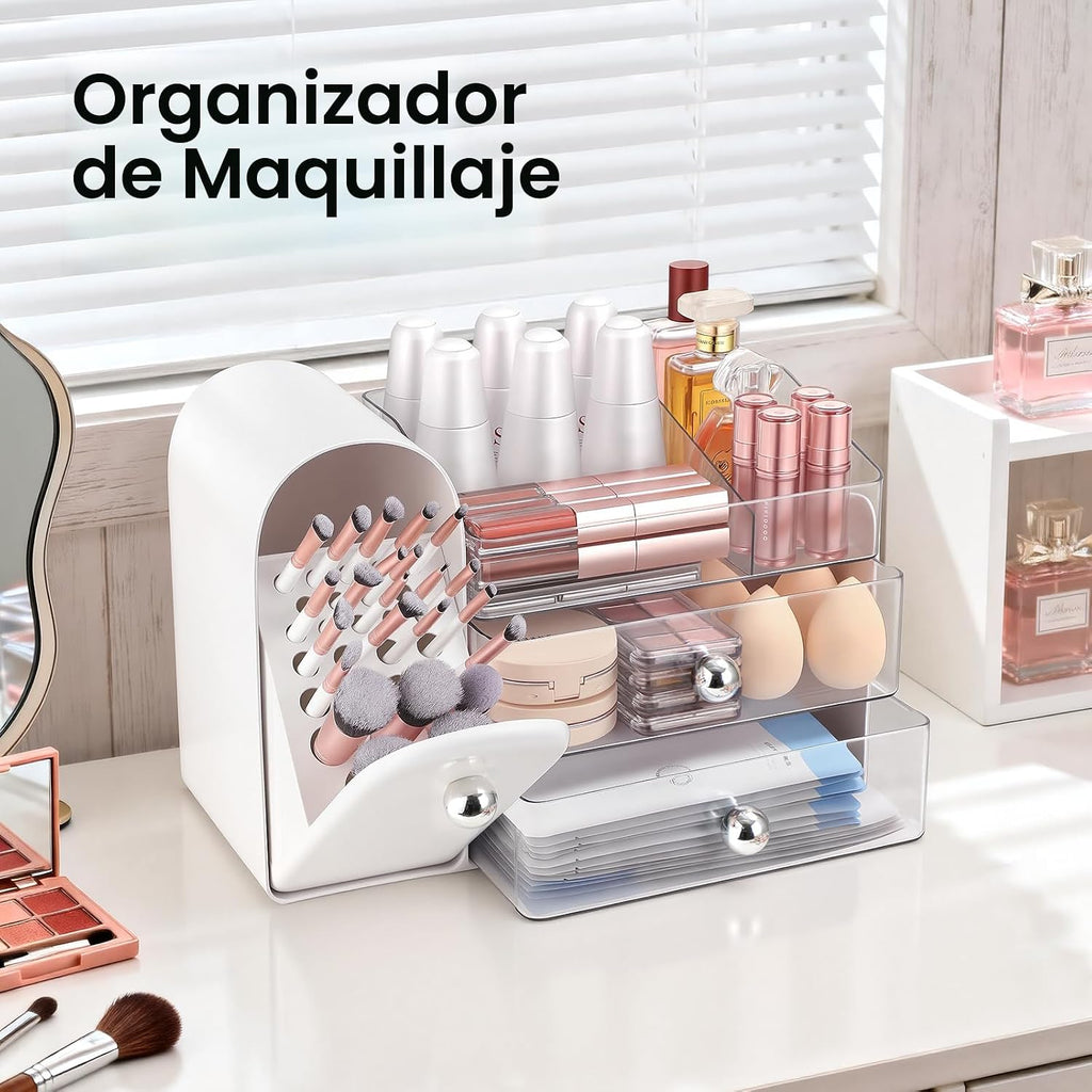 TRQWRO Organizador de maquillaje con soporte para brochas de maquil...