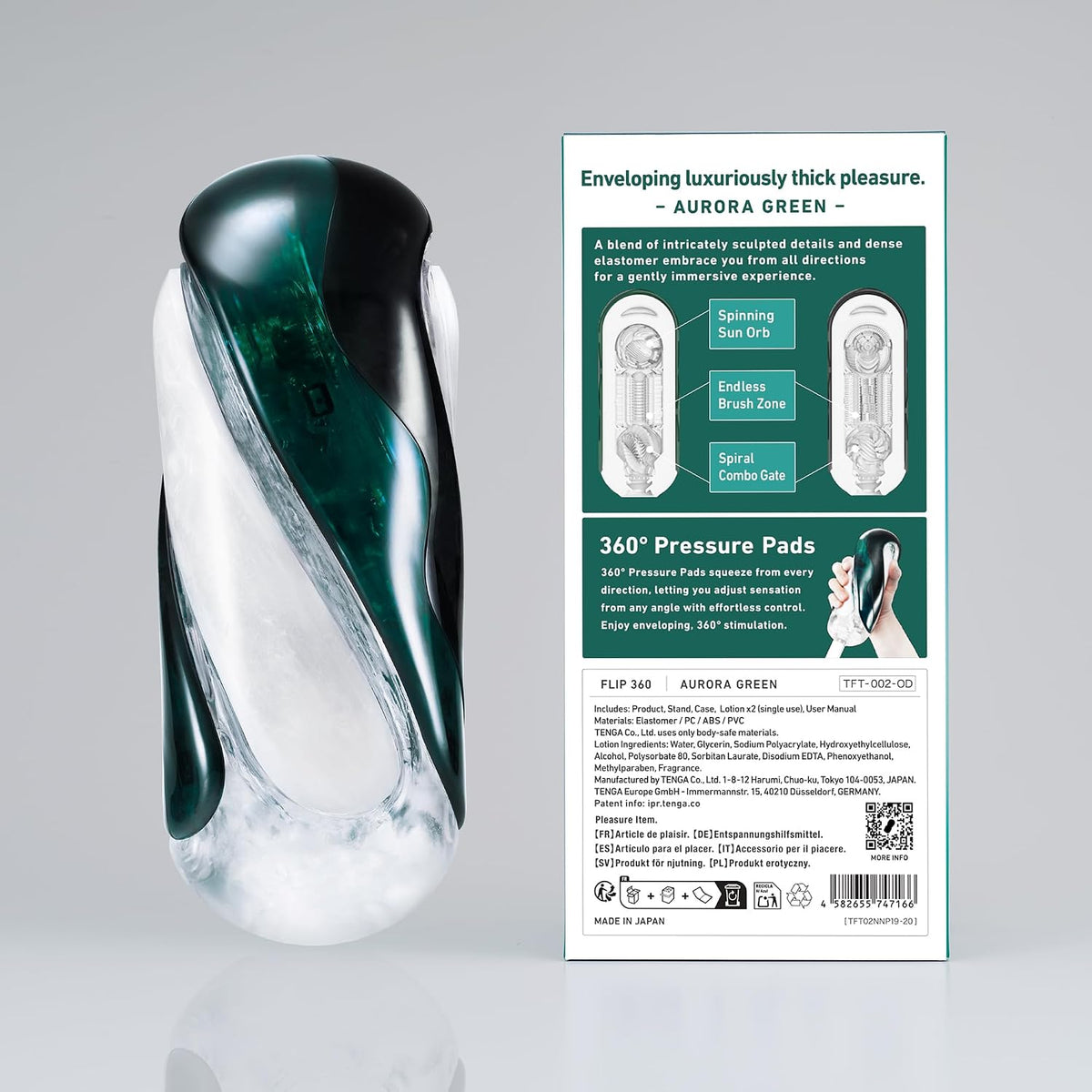 TENGA FLIP 360 Aurora Green - Funda masturbadora masculina lujosame...