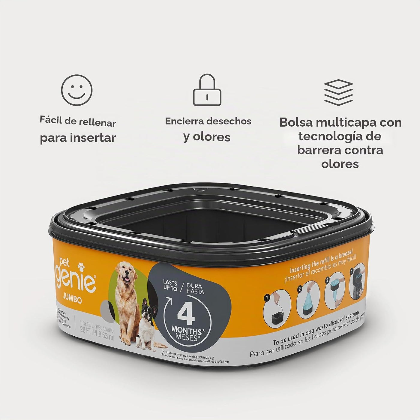 Pet Genie Bolsas de recambio | Paquete de 2 unidades jumbo, 56 pies...
