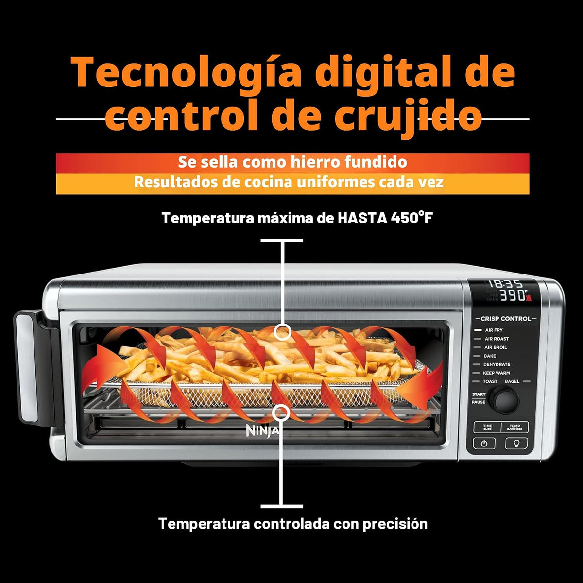 Horno de Encimera Digital Ninja Air Fry, Funcionalidad 8 en 1, 1800...