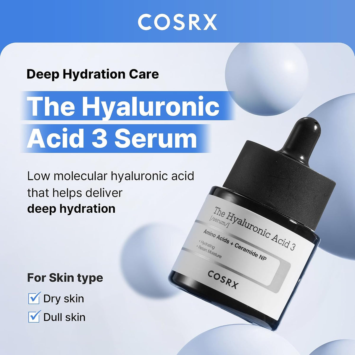 COSRX Suero de ácido hialurónico de sodio puro al 3%, hidratante y...