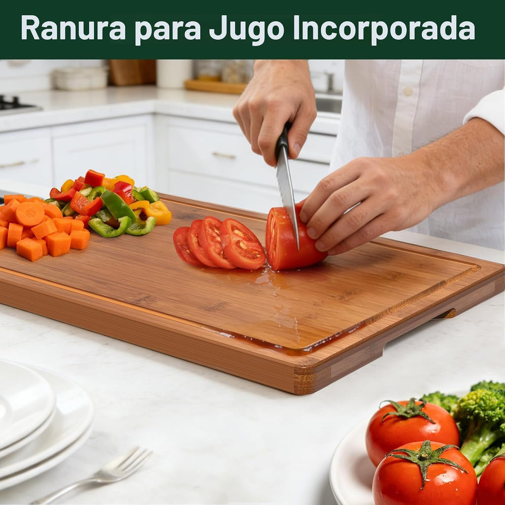 Juego de 3 tablas de cortar de bambú carbonizado profundo para coci...