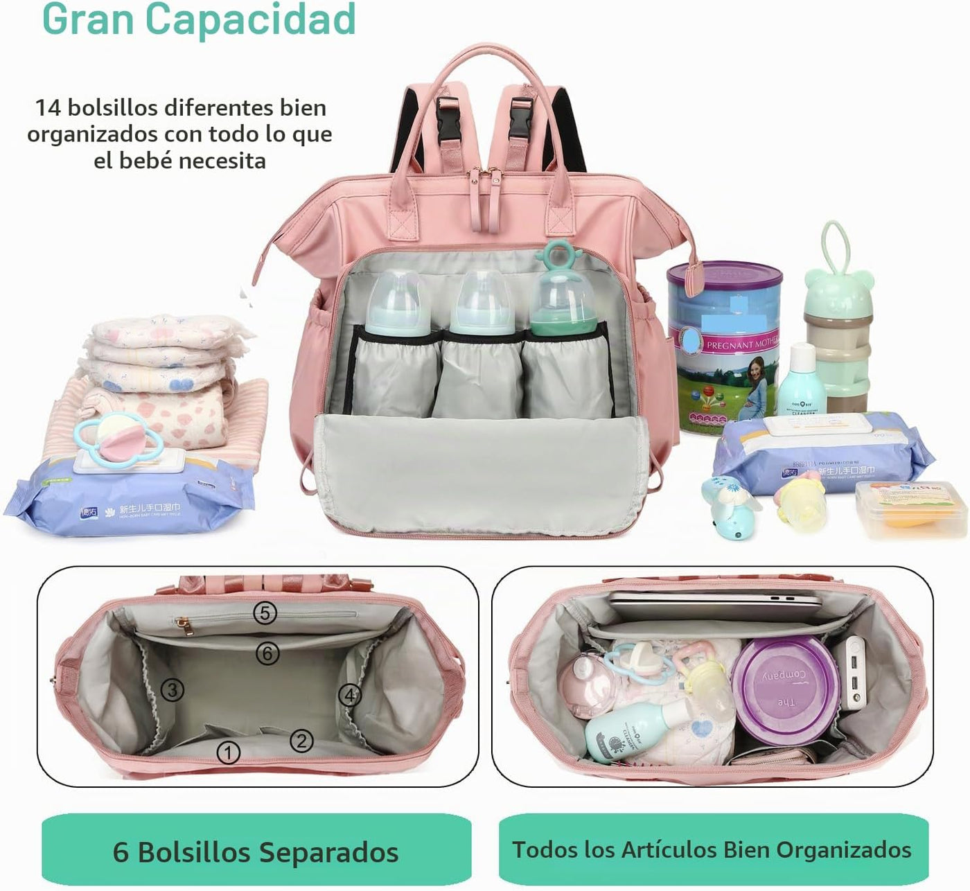 LORADI Bolsa de pañales convertible, mochila de pañales de 14 bolsi...