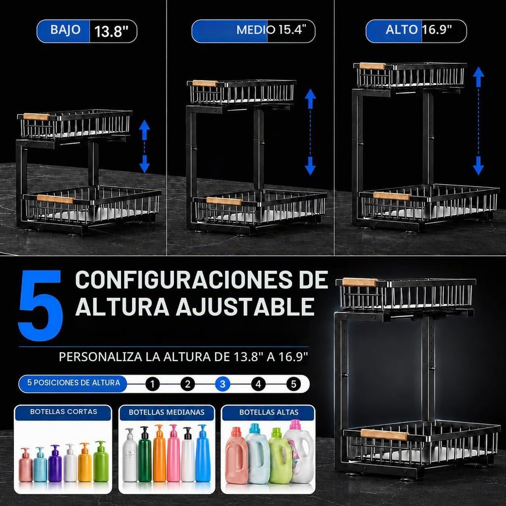GeeBom Organizador para debajo del fregadero, organizador de armari...