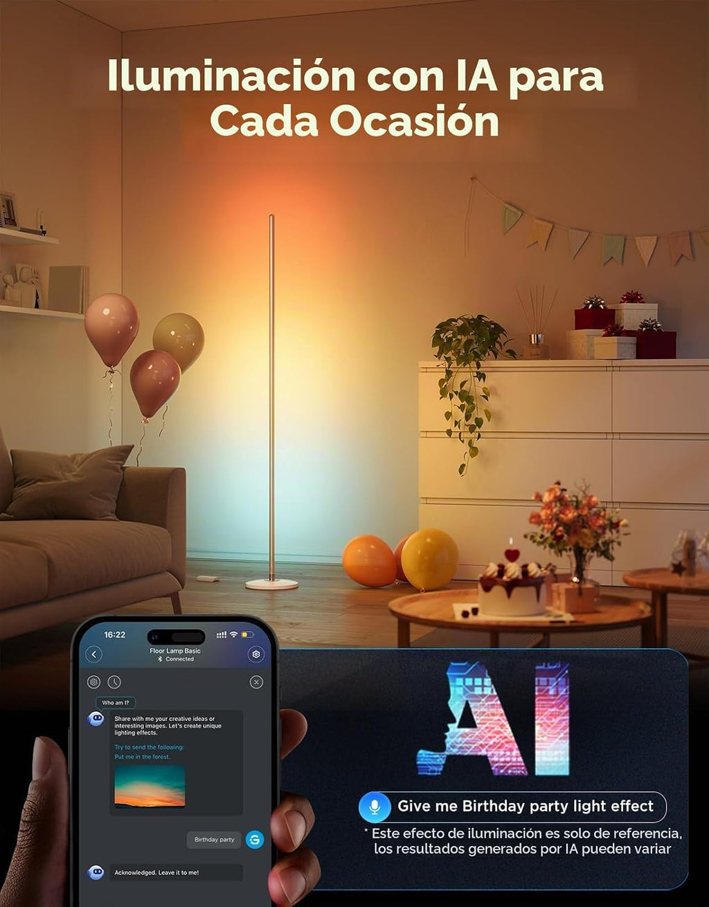 Govee RGBIC - Lámpara de pie básica, 1000lm LED, color champán | Fu...