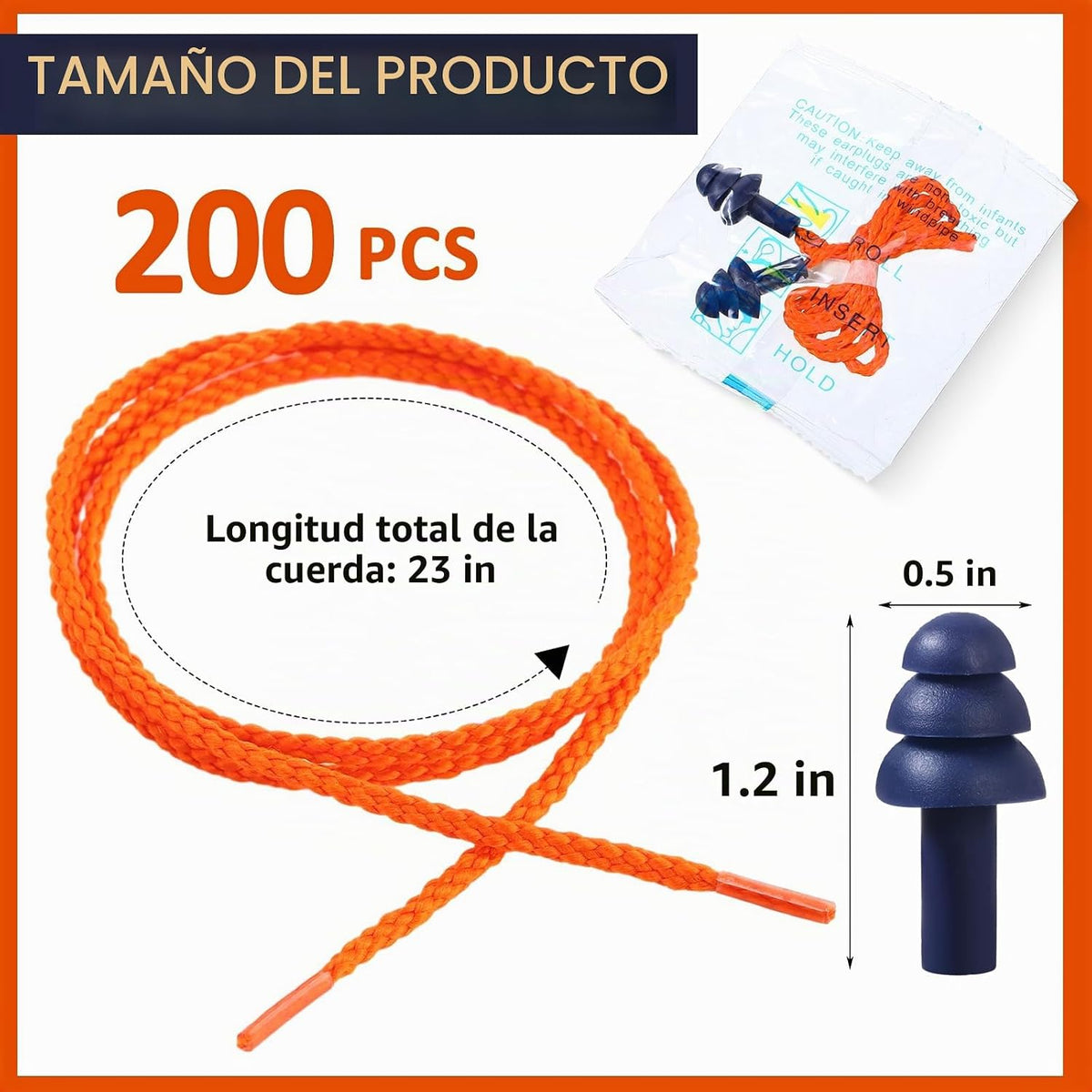 Xuhal - 200 pares de tapones de silicona con cable, color azul mari...