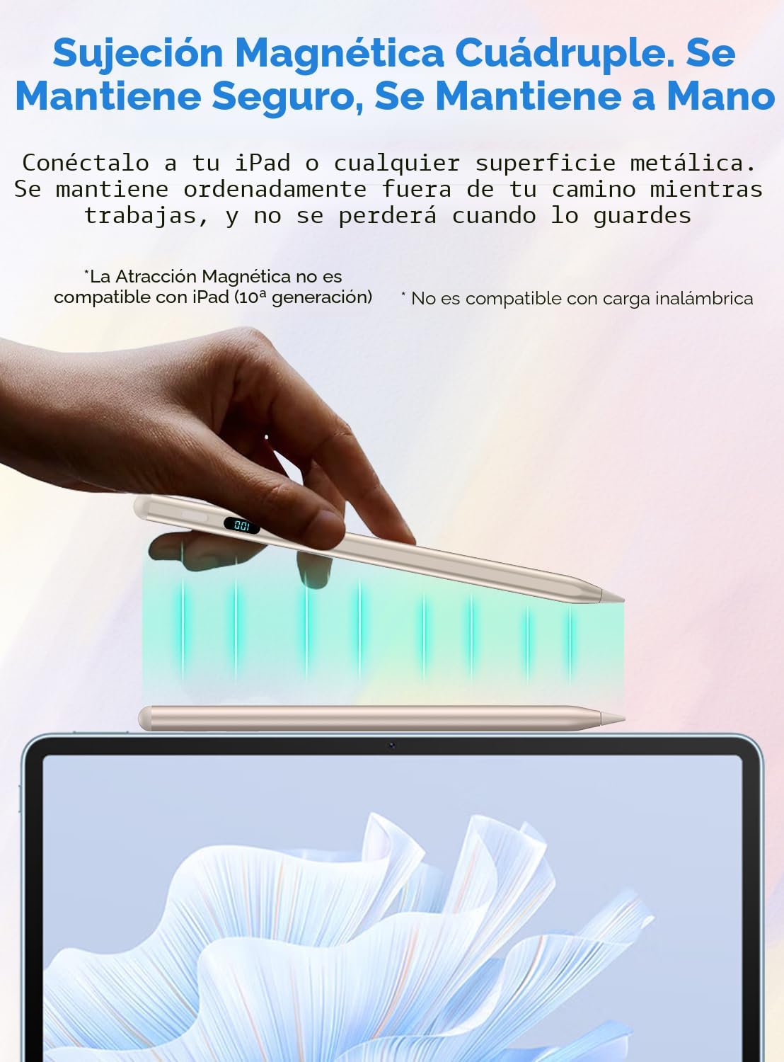Lápiz óptico para iPad 2026-2018, magnético, rechazo de palma y car...