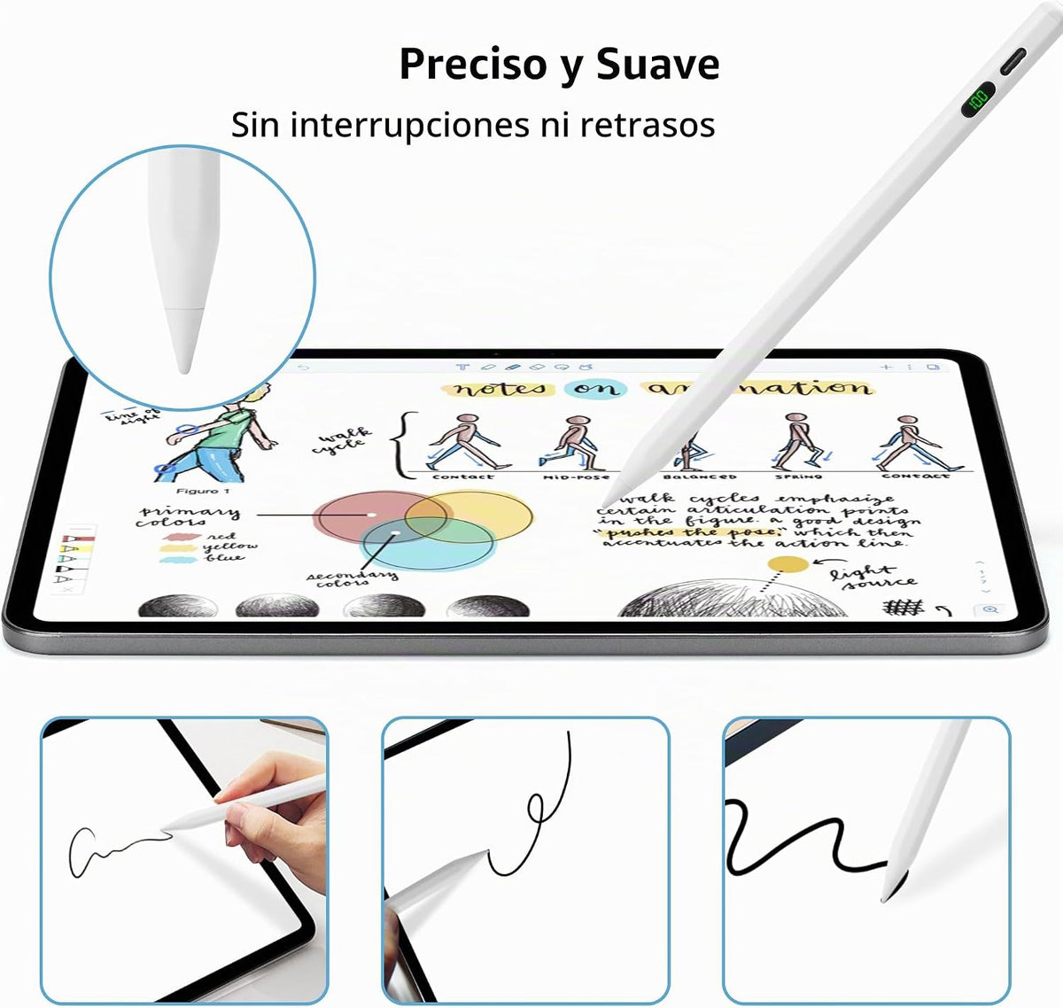 Lápiz para Apple, Rechazo de palma con sensibilidad a la inclinació...