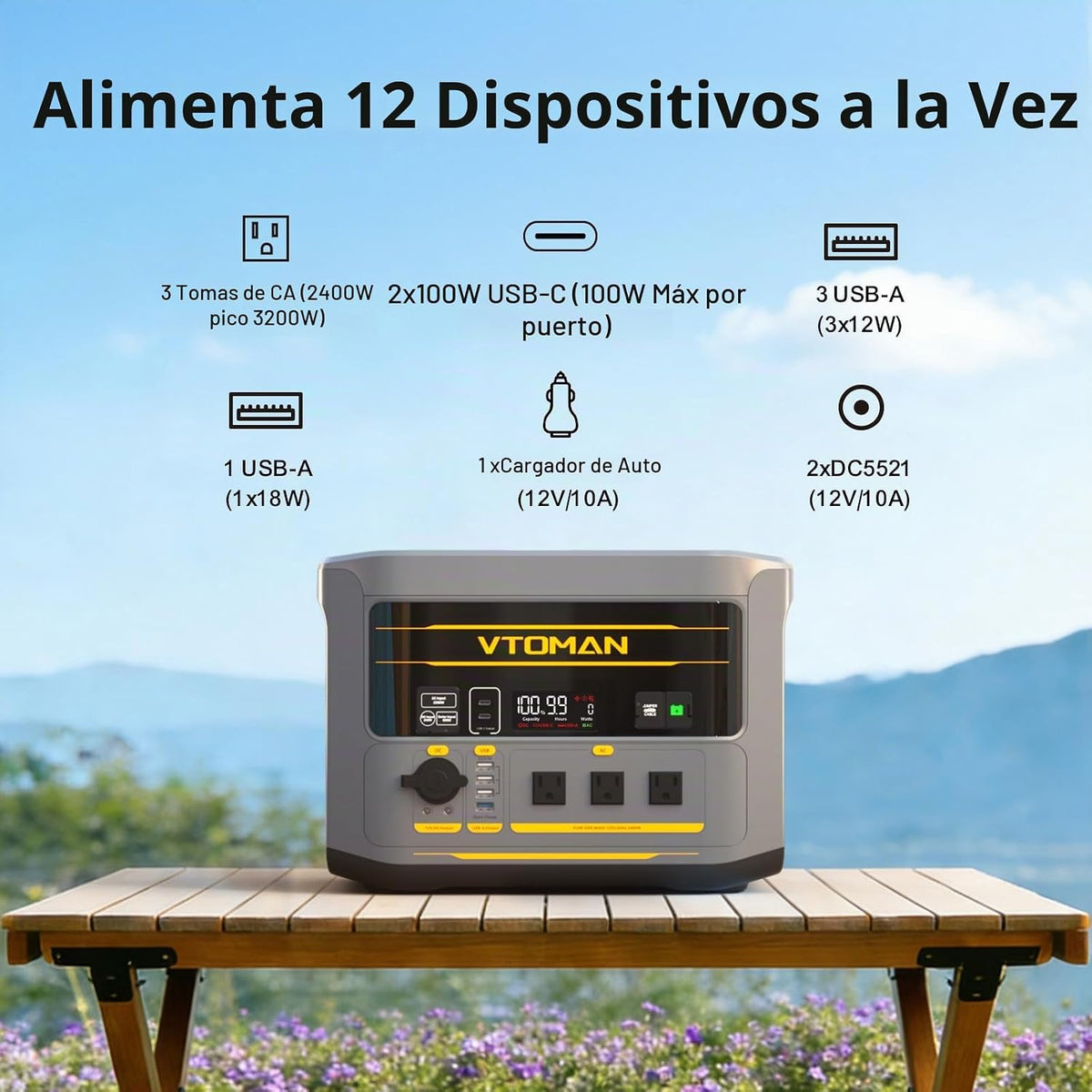 VTOMAN Estación de energía portátil FlashSpeed 2400, batería LiFePO...