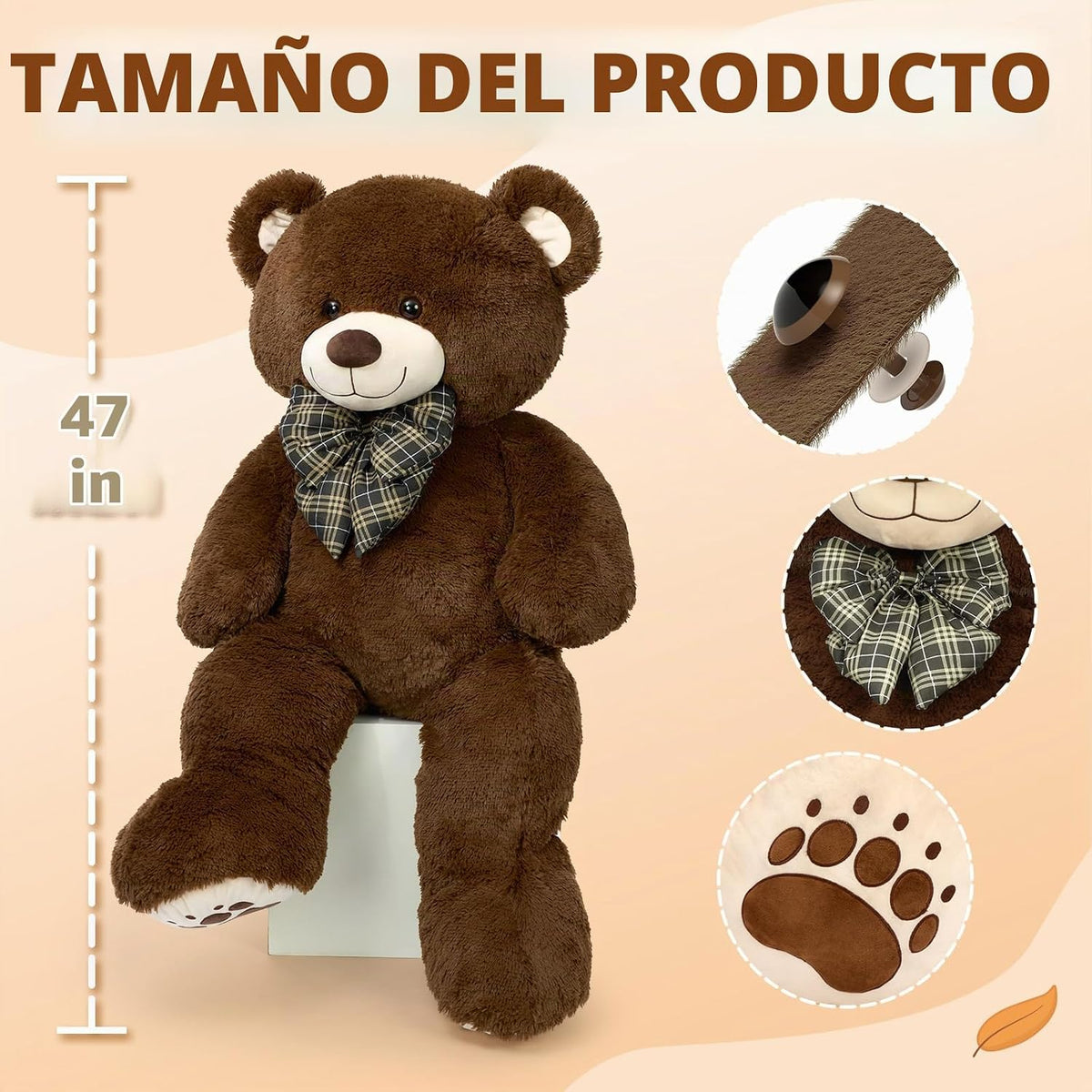 Karister Lifesize - Oso de peluche gigante de 4 pies, animal de pel...