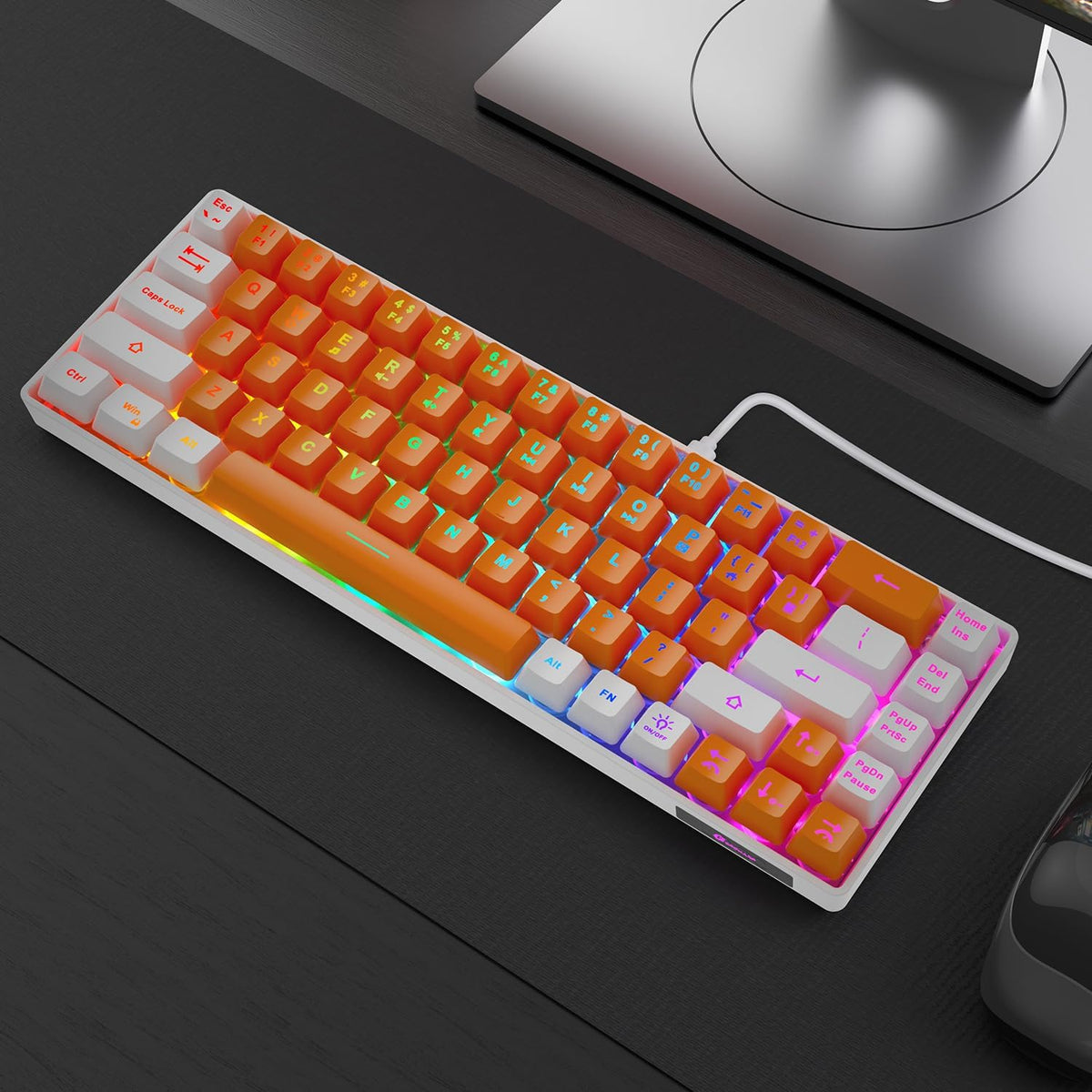 GEODMAER Teclado para juegos 65%, mini teclado con cable retroilumi...