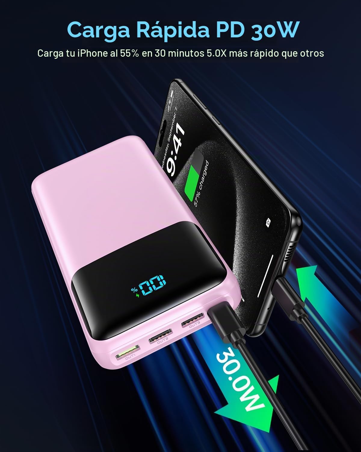 Cargador portátil Power Bank 50000mAh, PD 30W y QC 4.0 Carga rápida...