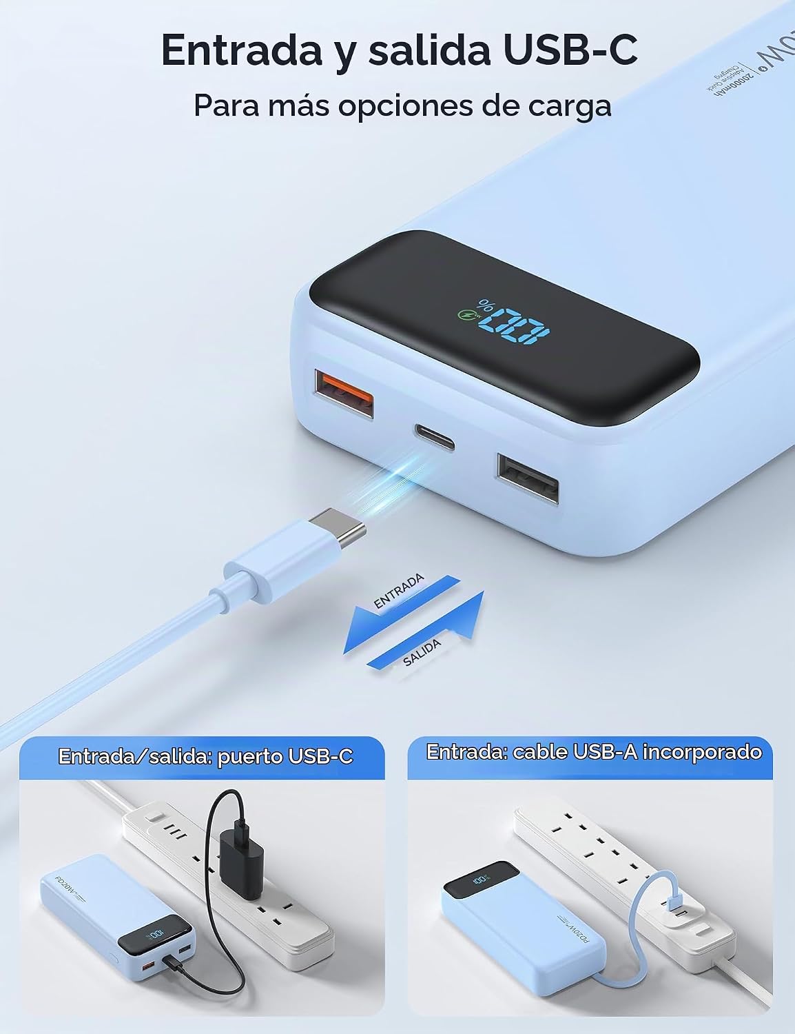 Nusyddy Cargador Portátil 20000mAh con 4 Cables Integrados y 6 Sali...