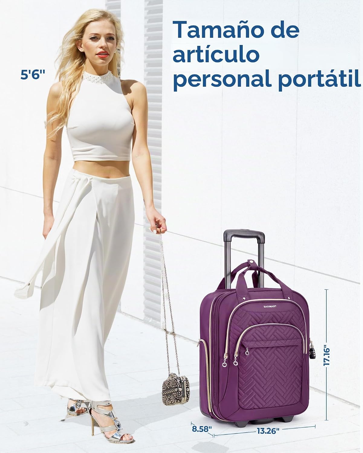 BAGSMART - Maleta de mano para debajo del asiento, maleta suave de...