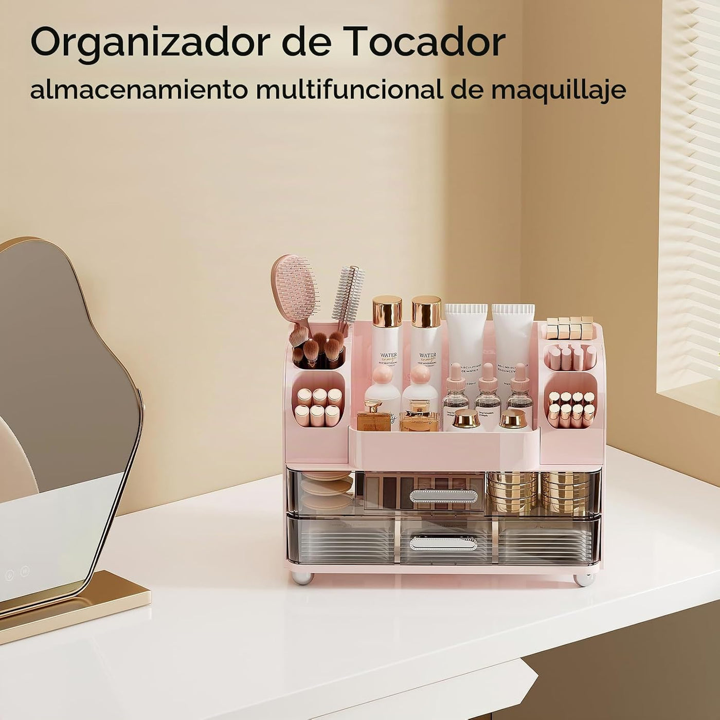 UFORU Organizador de maquillaje para tocador con 2 cajones grandes,...