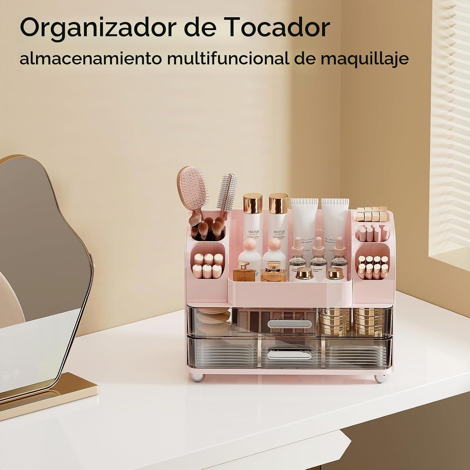 UFORU Organizador de maquillaje para tocador con 2 cajones grandes,...