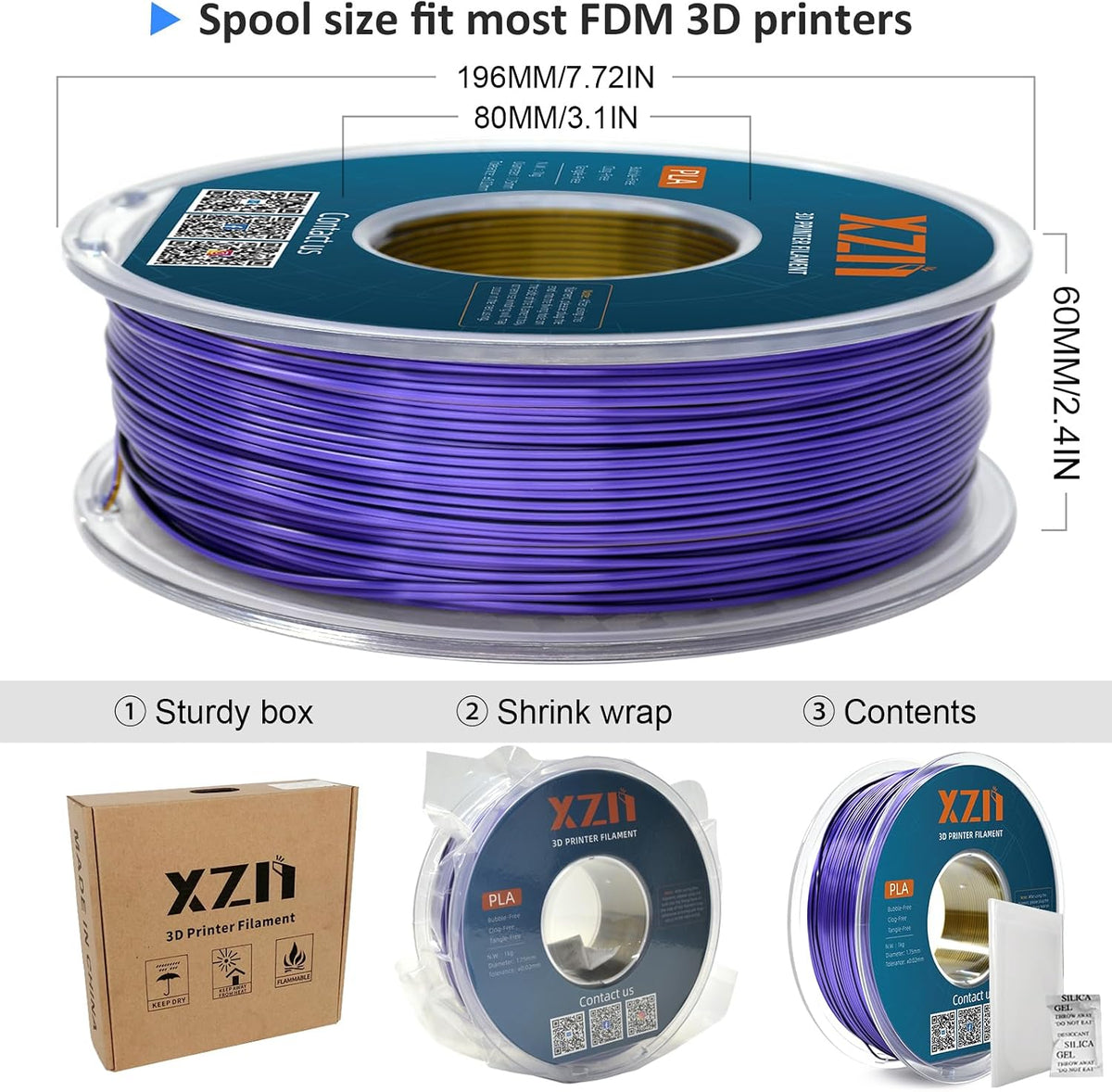 XZN Filamento PLA 1.75mm Púrpura, filamento para impresora 3D de 1k...