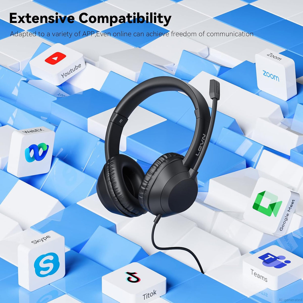 LEVN Auriculares con cable e inalámbricos: auriculares USB para PC...