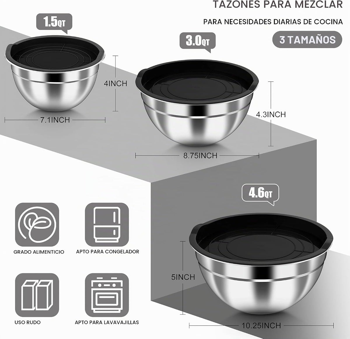 HaWare Tazones para mezclar con tapas herméticas, 6 cuencos de ensa...