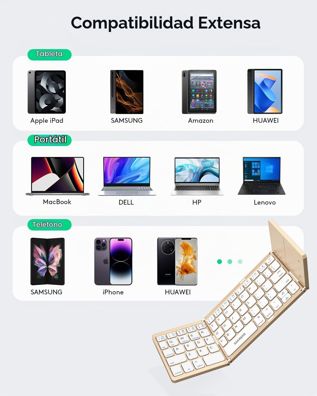 Samsers - Teclado plegable Bluetooth con panel táctil - Teclado ina...