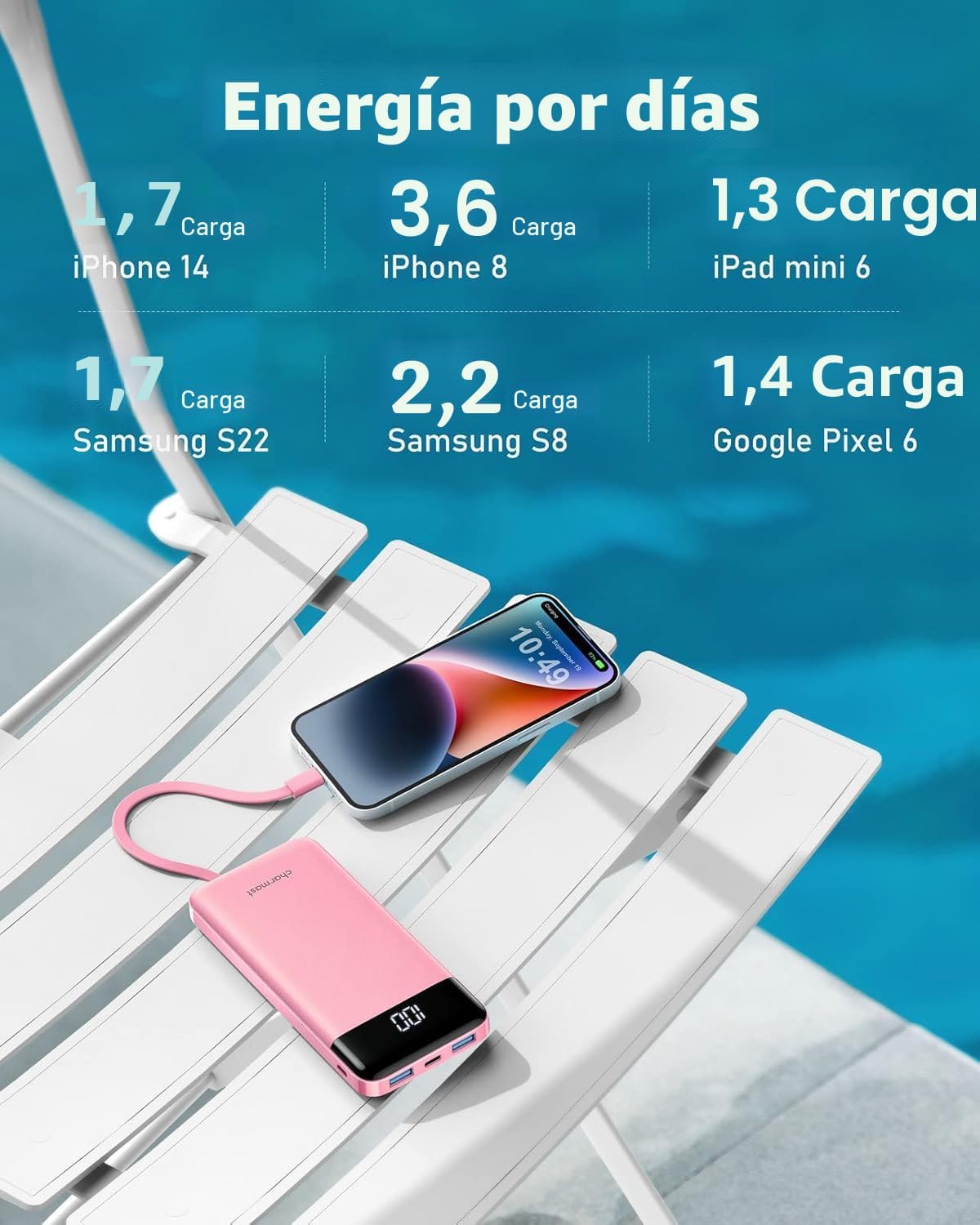 charmast Cargador portátil con cables incorporados x 4, cargador de...