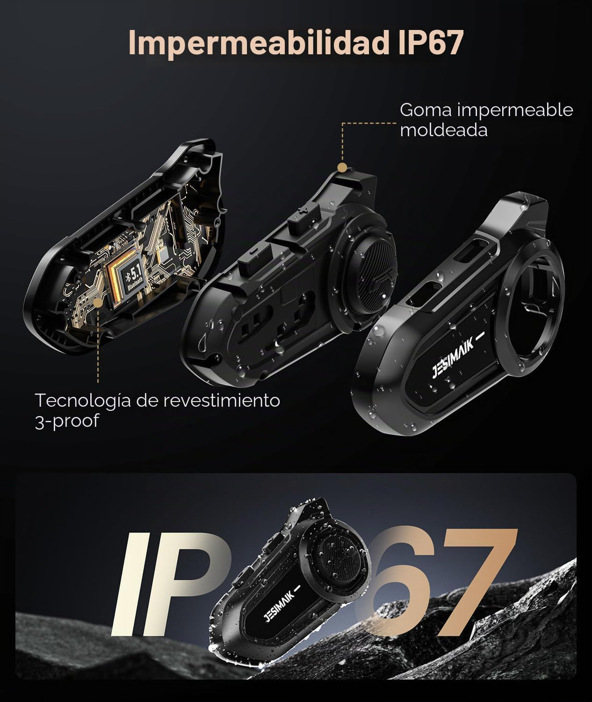 JESIMAIK Auriculares Bluetooth para motocicleta, sistema de comunic...