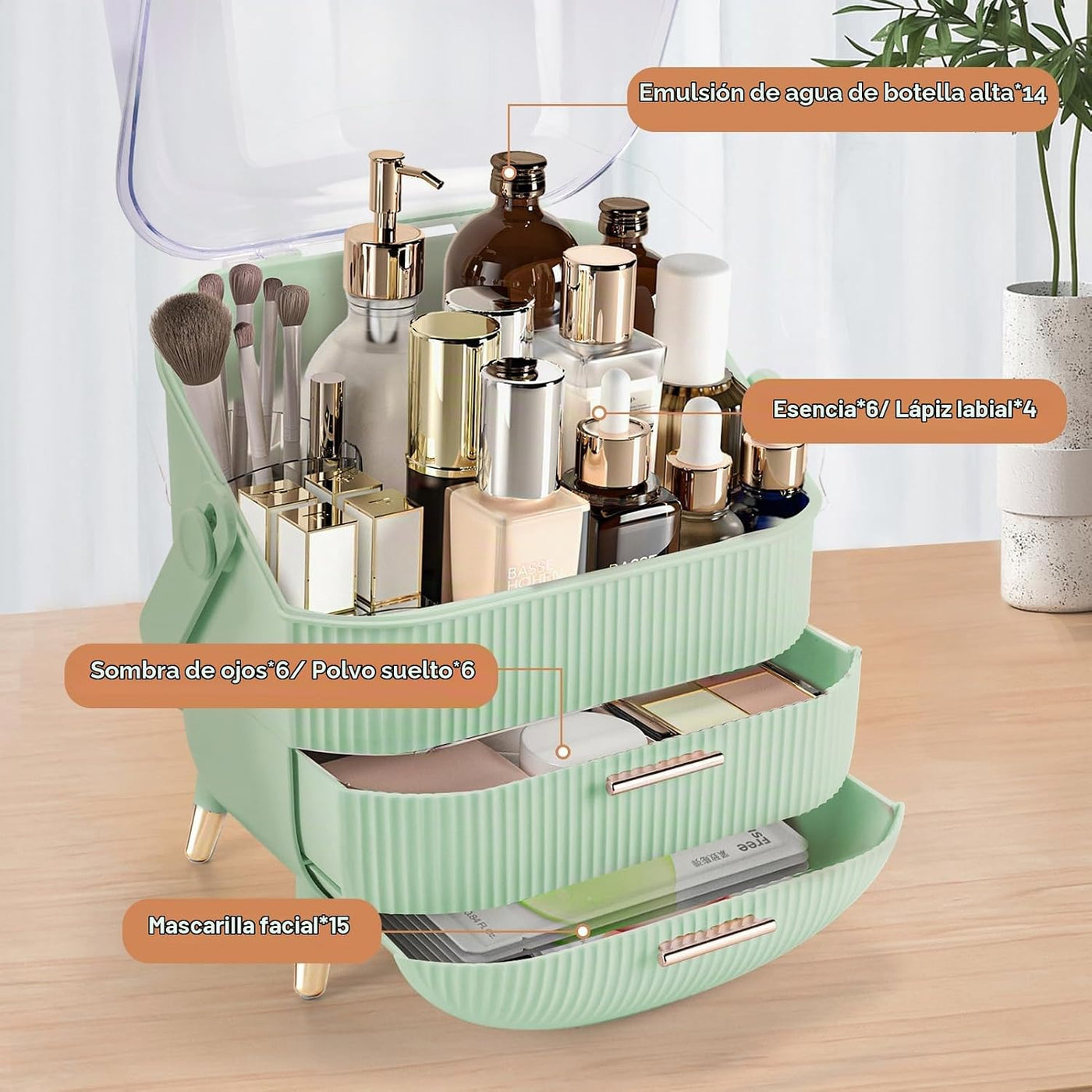 Organizador de maquillaje para tocador, organizador de cosméticos d...
