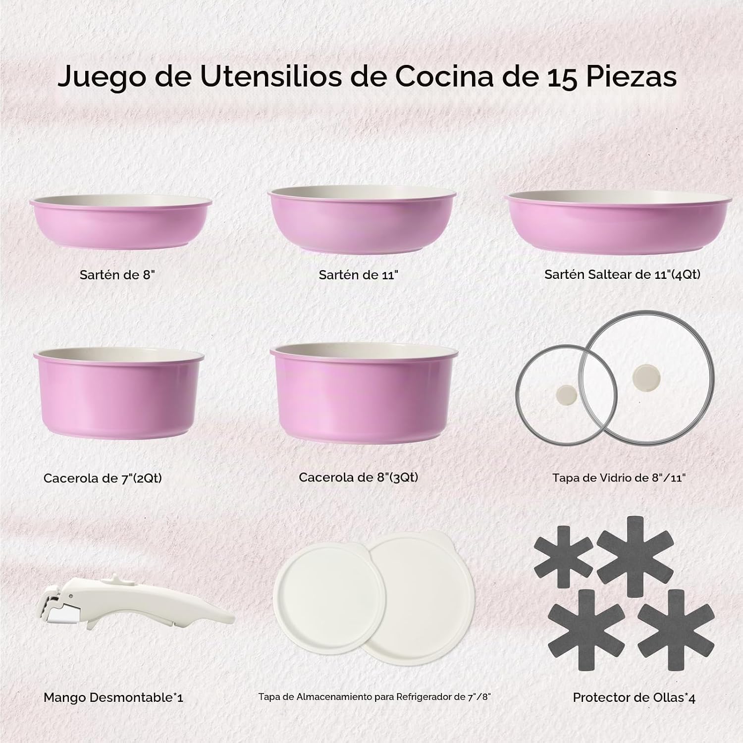 SODAY Juego de 15 piezas de ollas y sartenes antiadherentes, juegos...
