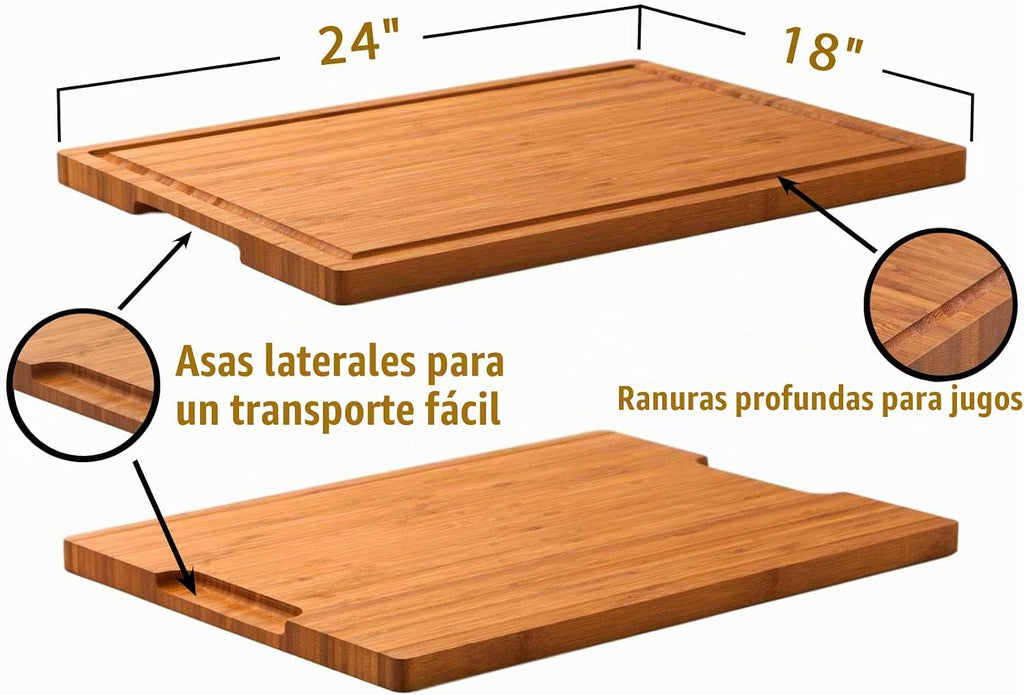Tablas de cortar de bambú de 24 x 18 pulgadas, bandeja para servir...