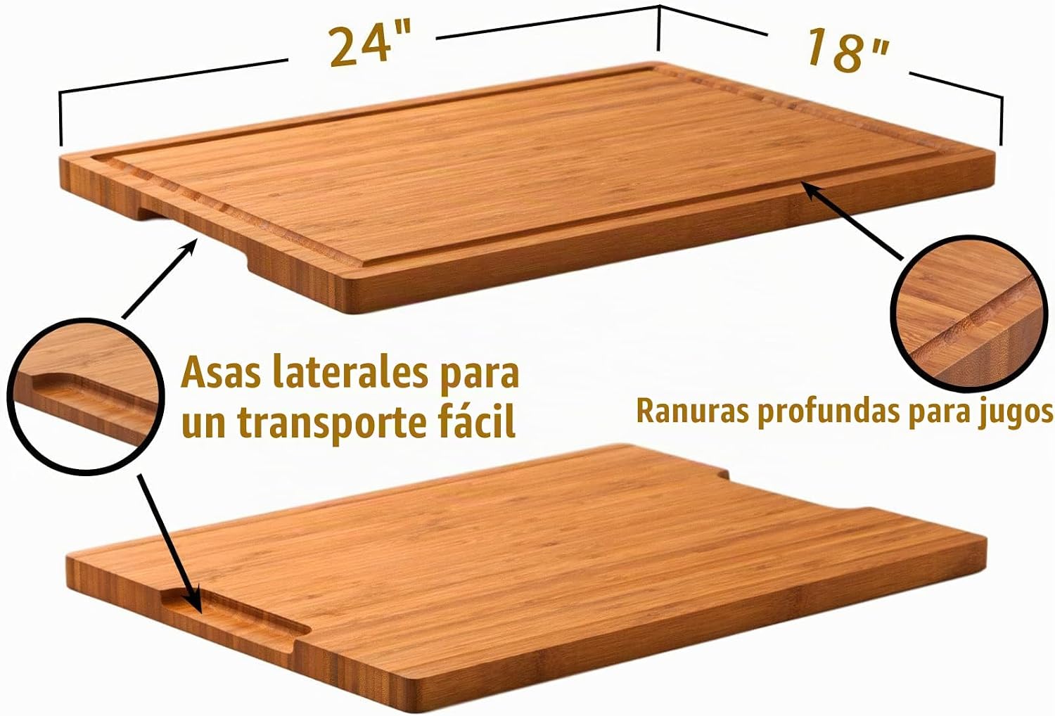 Tablas de cortar de bambú de 24 x 18 pulgadas, bandeja para servir...