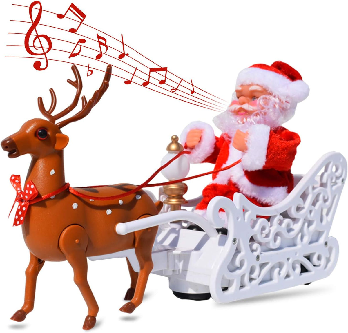 Muñeca de Papá Noel con trineo de alce PUPPY GO, carro eléctrico un...