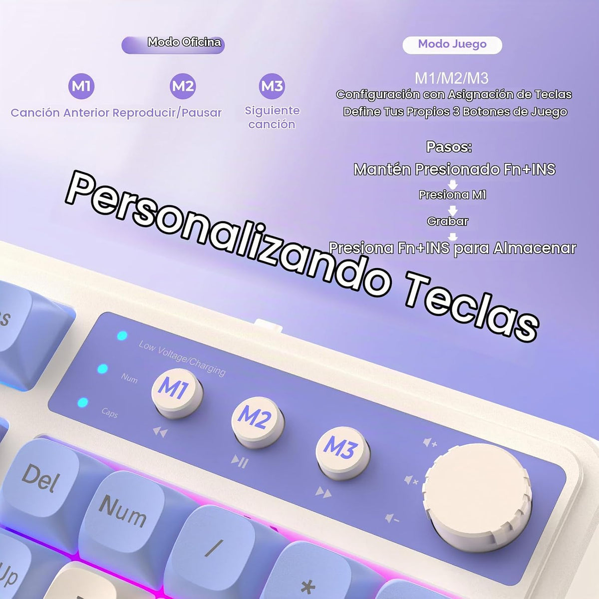 AULA Teclado inalámbrico S99, triple modo Bluetooth\/2.4GHz\/USB-C,...